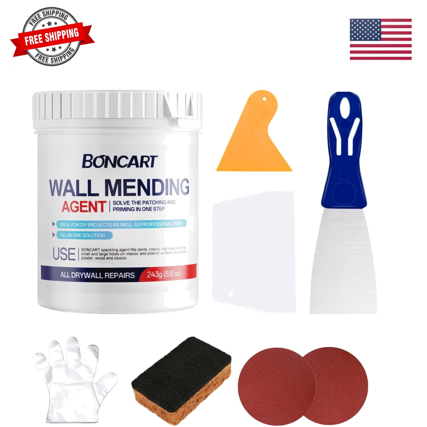 8.6oz Drywall Patch Repair Kit – Professional All-in-1 Tool Set Scrapers/Sand…