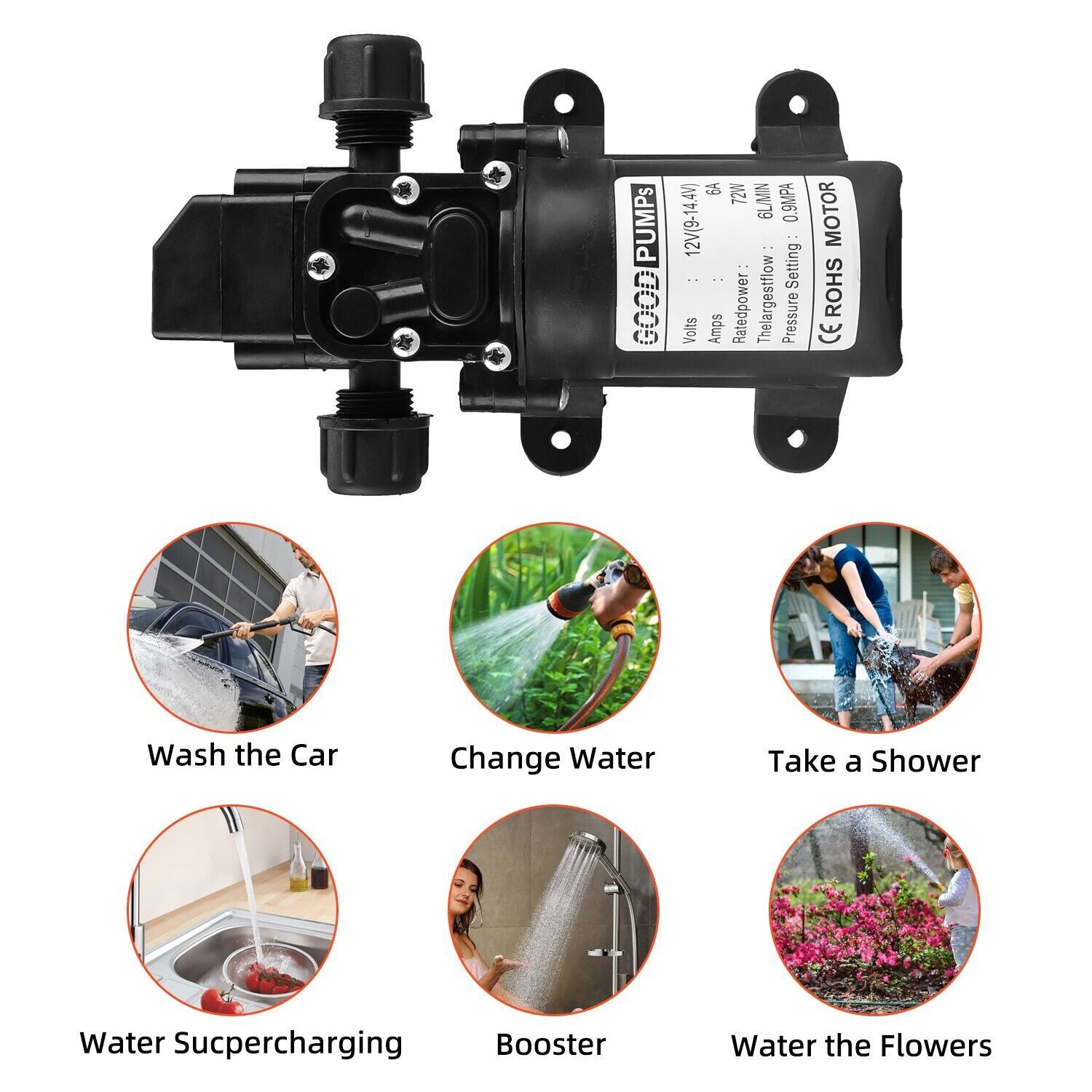 2Pack 12V Water Pump 130PSI Self Priming Pump Diaphragm High Pressure Switch