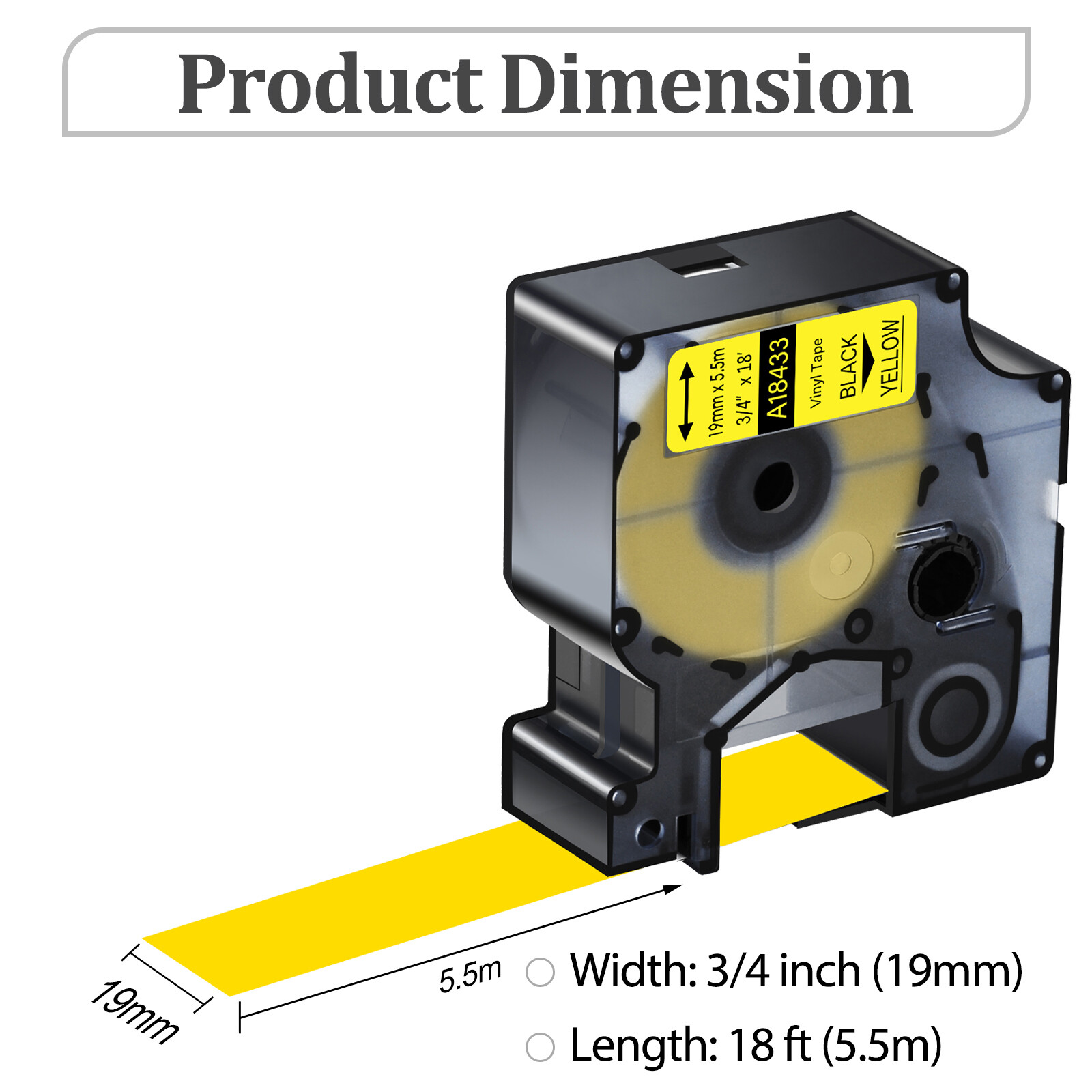 10PK 18433 Compatible DYMO Rhino 4200 Yellow IND Vinyl Label Tape 19mmx5.5m