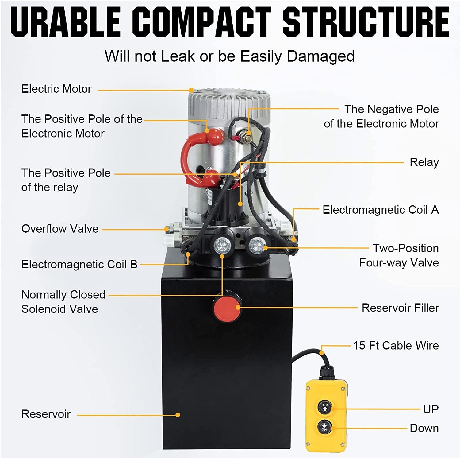 Double Acting Hydraulic Pump Dump Trailer 8 Quart 12V DC Unit Pack Power Unit