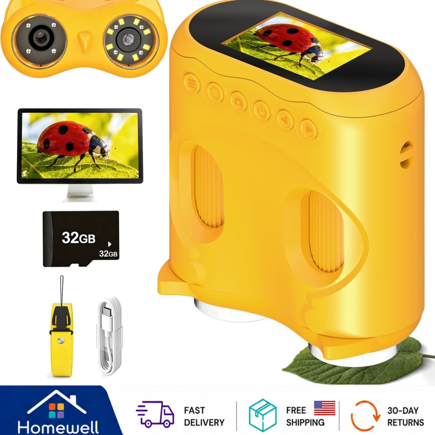 1000X Handheld Digital Microscope for Kids & Binoculars, 2 in 1 Pocket Microscop