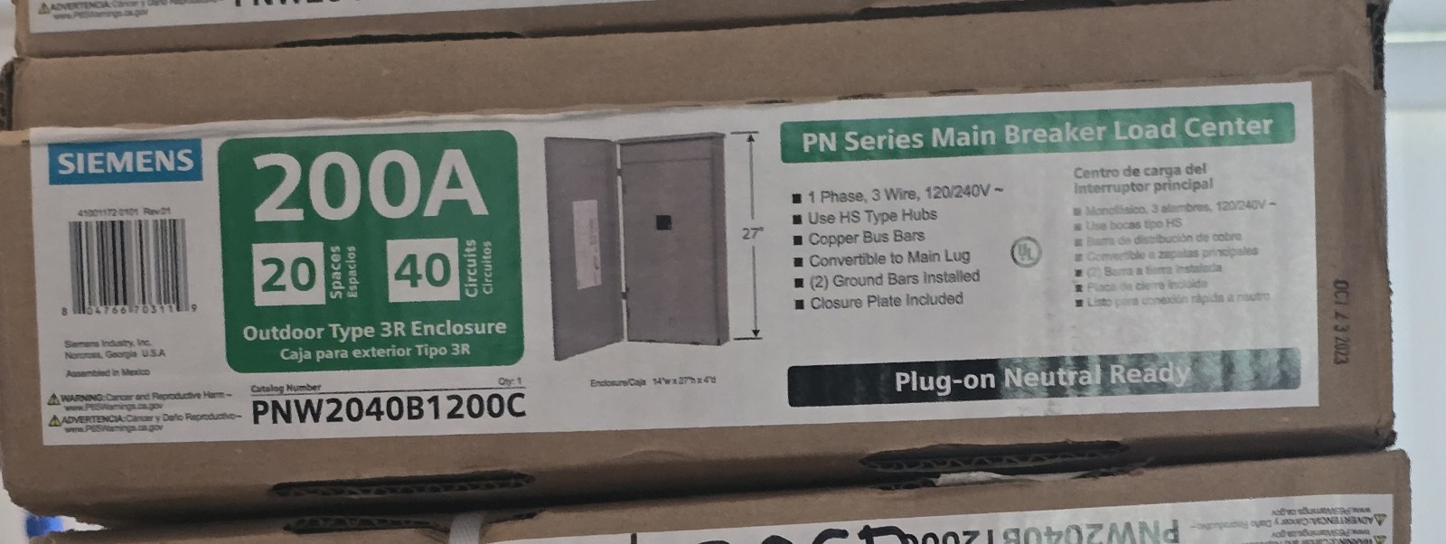 Siemens PNW2040B1200C 200A 20-Spaces 40-Circuits Load Center Outdoor