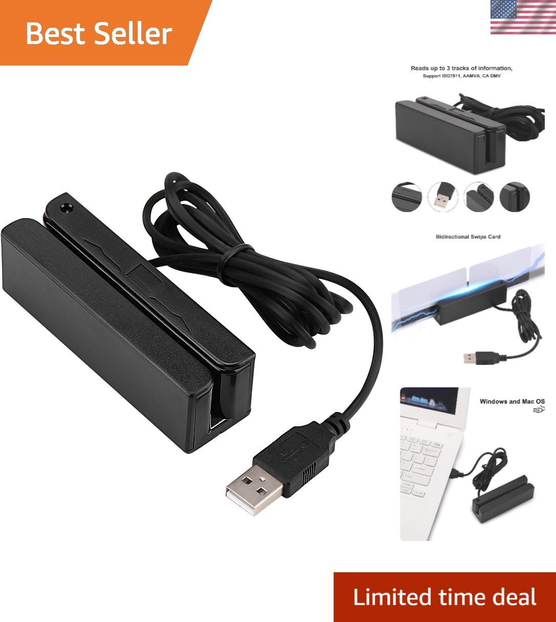 USB Magnetic Credit Card Reader Swipe Machine for POS ID Verification