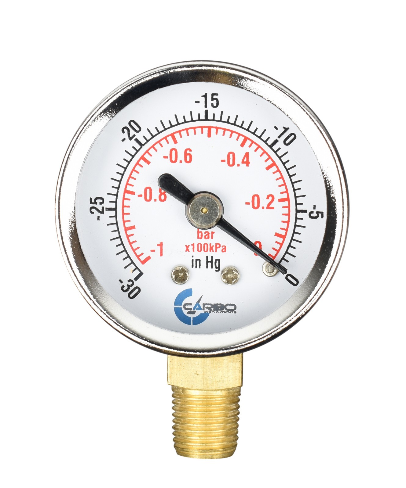 1-1/2″ Vacuum Gauge – Chrome Plated Steel Case, 1/8″NPT, Lower Mnt. -30 inHg/0