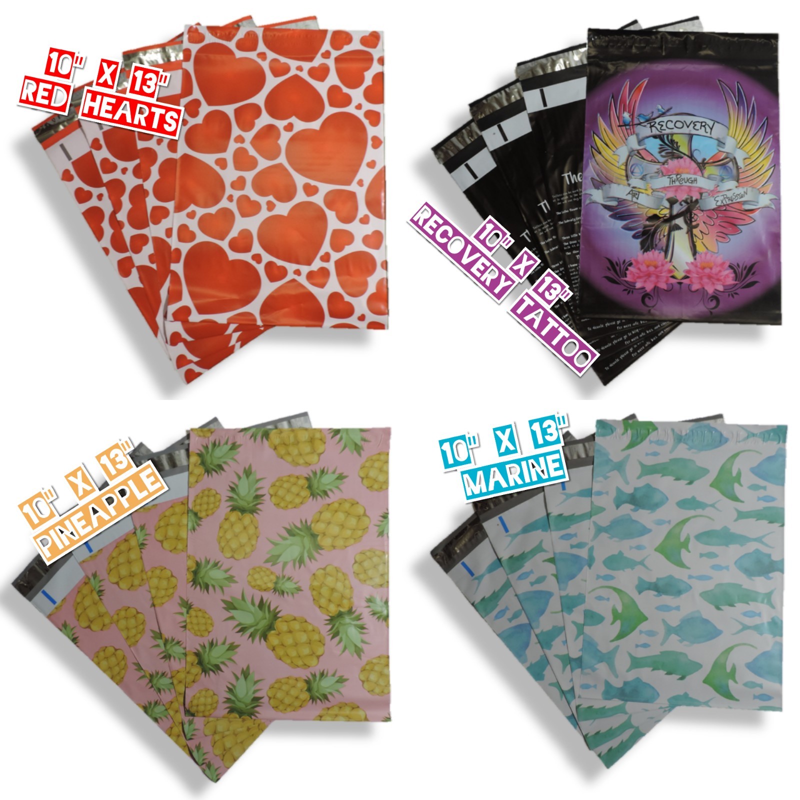 10×13 Designer Poly Mailers – Shipping Envelopes – Various Designs