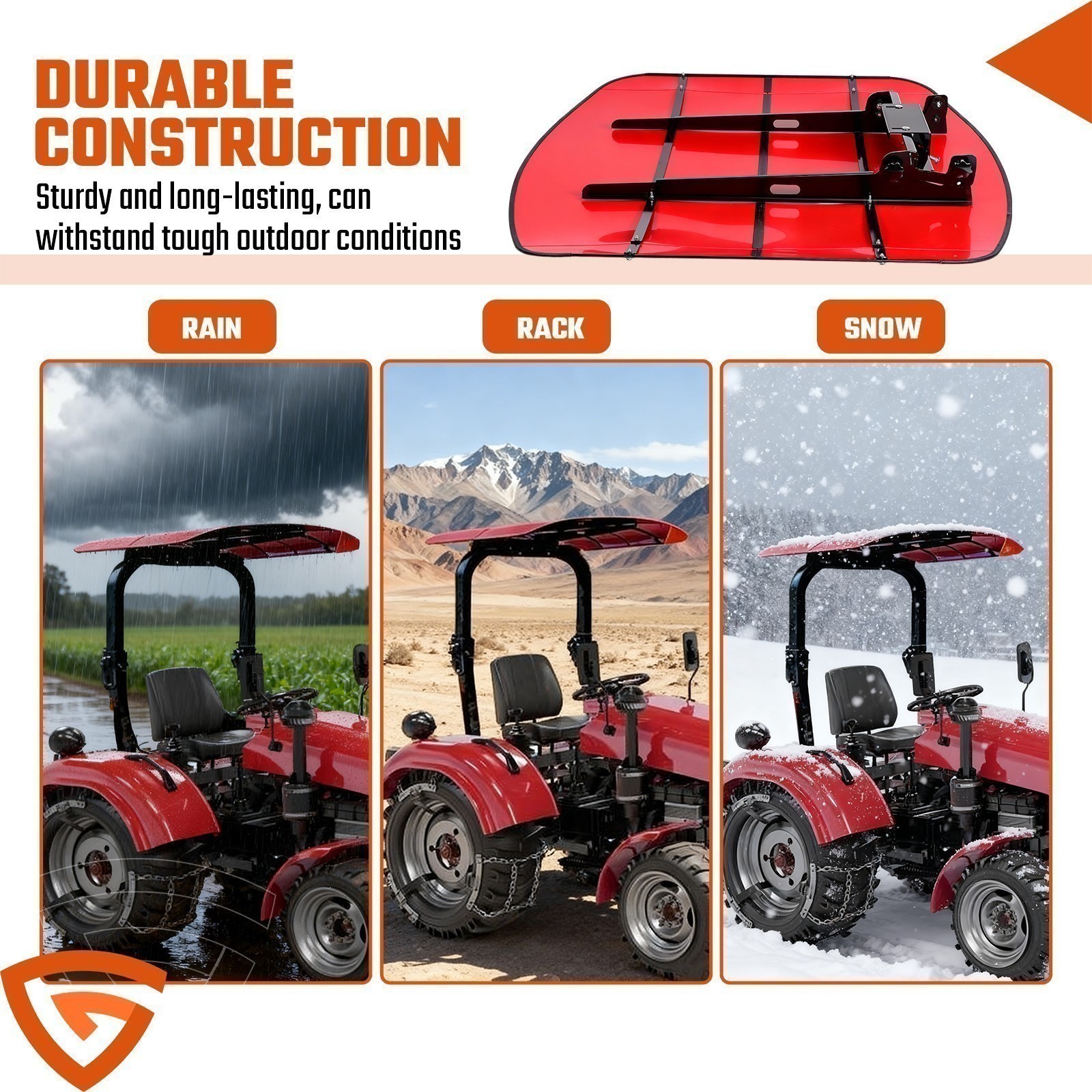 Sun Shield Tuff Top Tractor Canopy For 2″ x 2″ or 2″ x 3″ ROPS 48″ X 52″-Red
