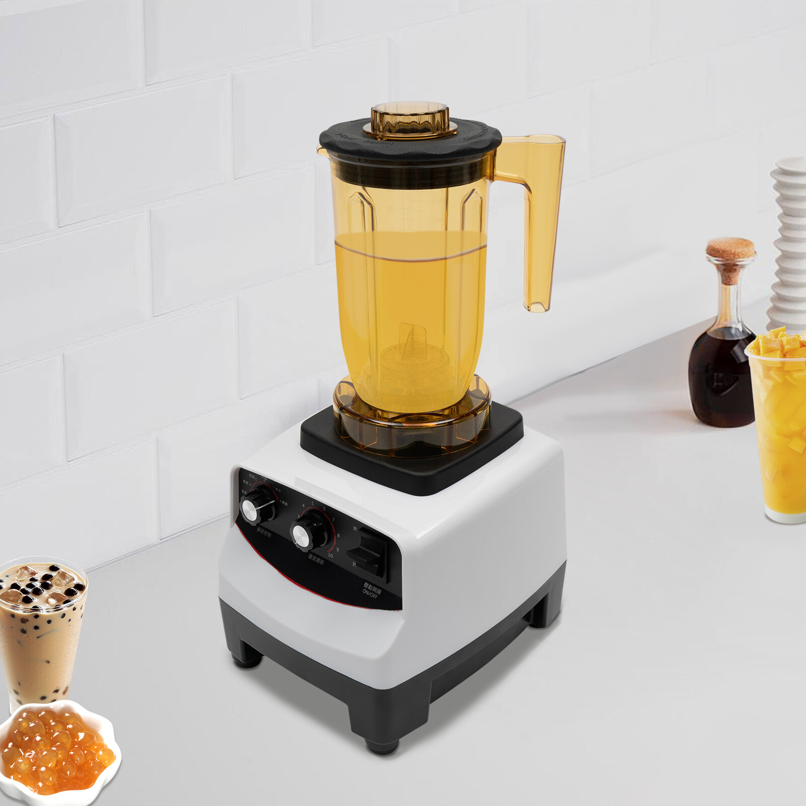 Tea Brewing Machine,Bubble Tea Machine 1200ml Multifuction Food Blender w/ 4Cups