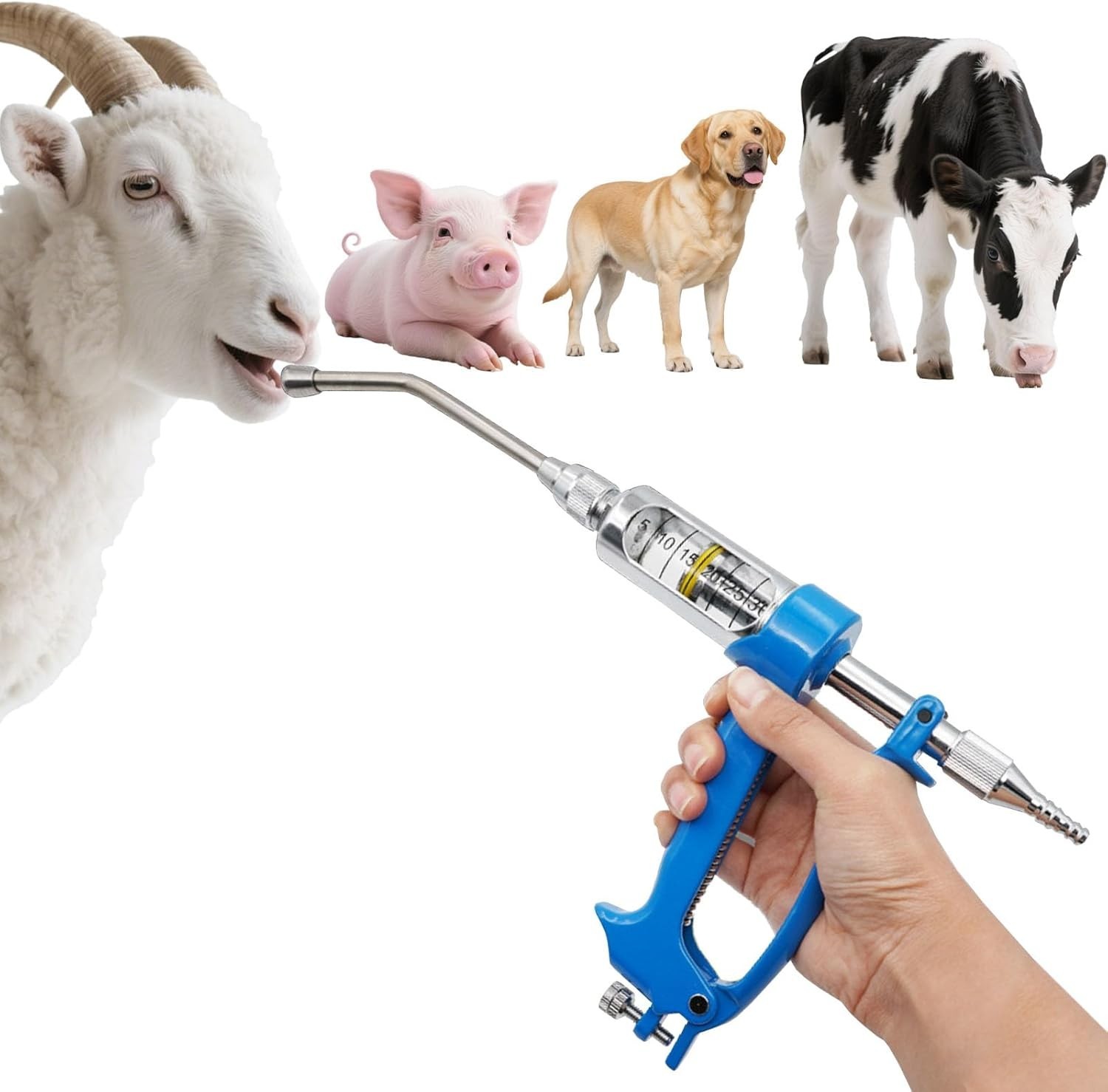 30ML Adjustable Veterinary Metal Feeding Gun, Continuous Drench Gun Continuous D
