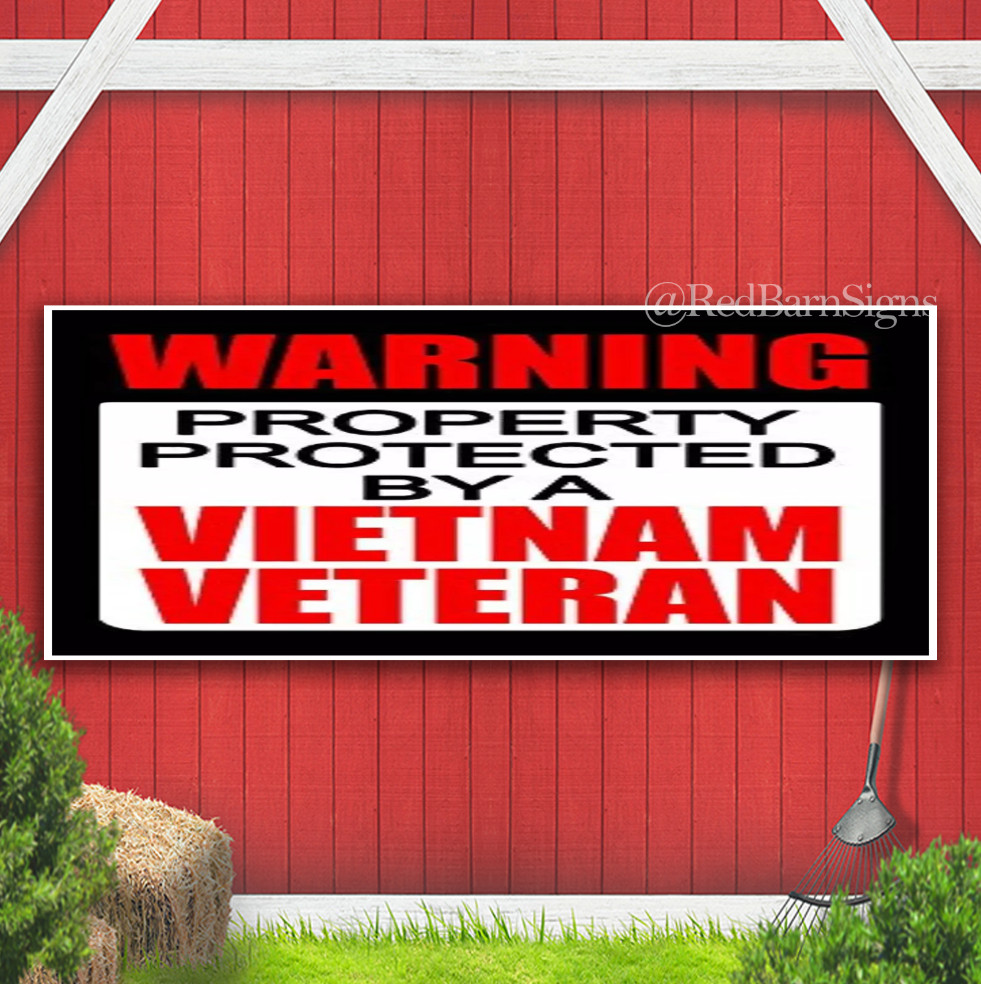 WARNING Protected by Vietnam Veteran War Hero Man Cave Banner Sign with grommets