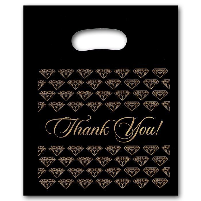 500 Black with Gold Thank You Plastic Retail Handle Shopping Bags 9″ x 11″ Tall