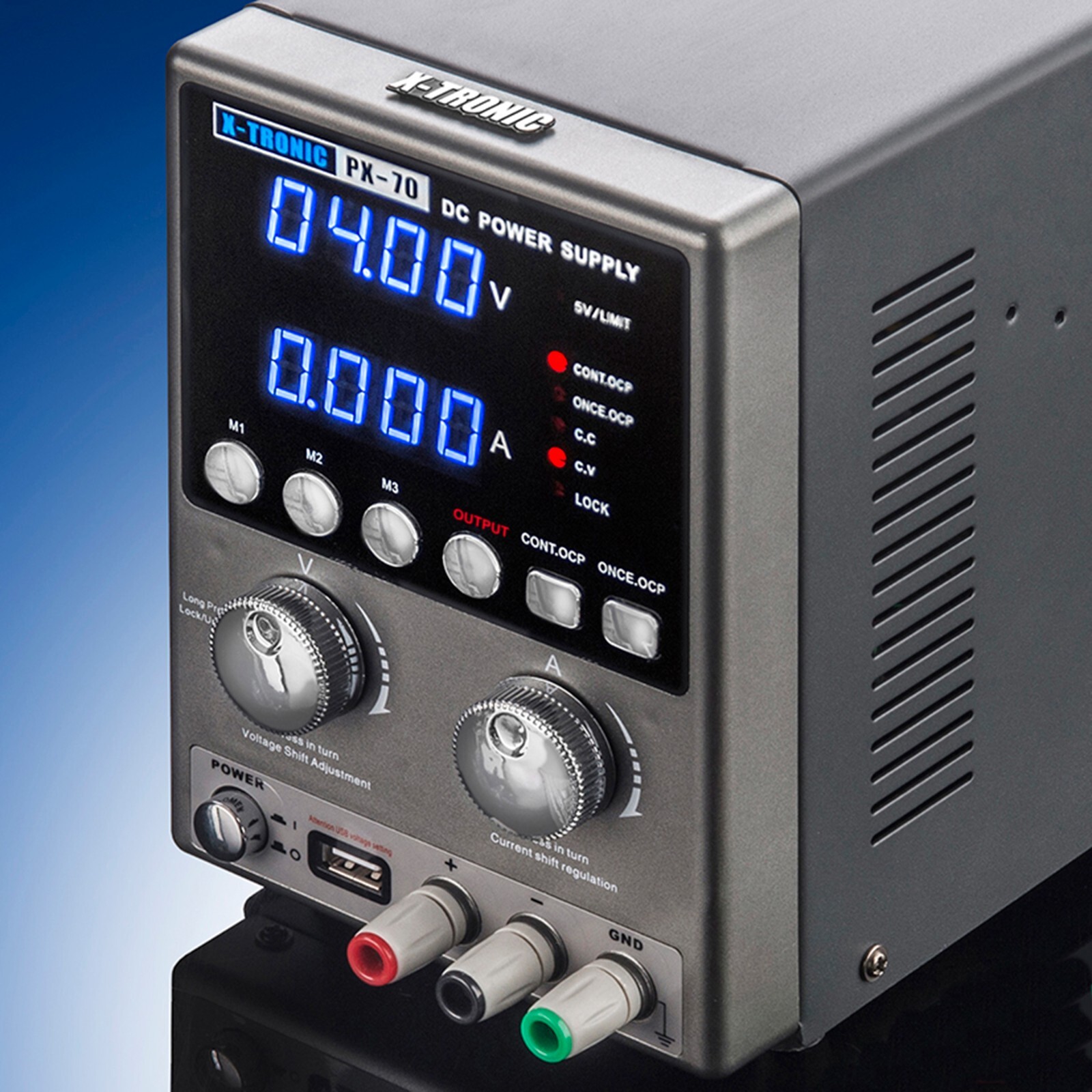 X-Tronic PX-70 Linear Variable Power Supply with 30V 5A Range & 3 Sets of Leads