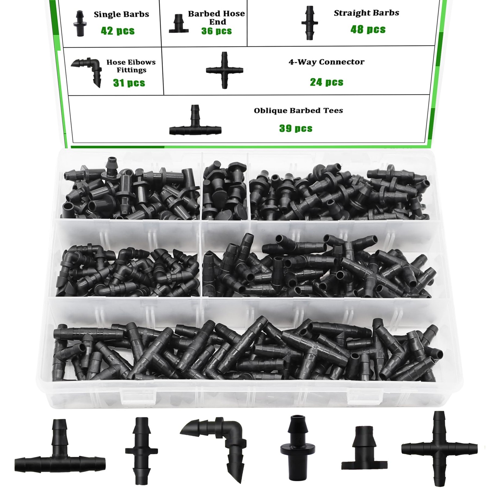 Ruibapa 220Pcs Barbed Connectors Irrigation Fittings Kit,Irrigation…