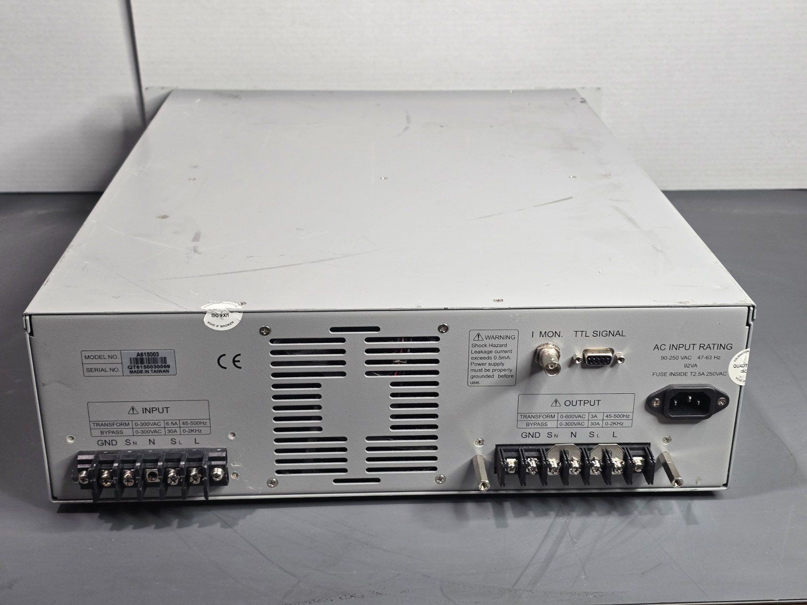 Chroma QuadTech A615003 AC Voltage Transform Unit 3A 600V 45Hz 500Mhz No Power