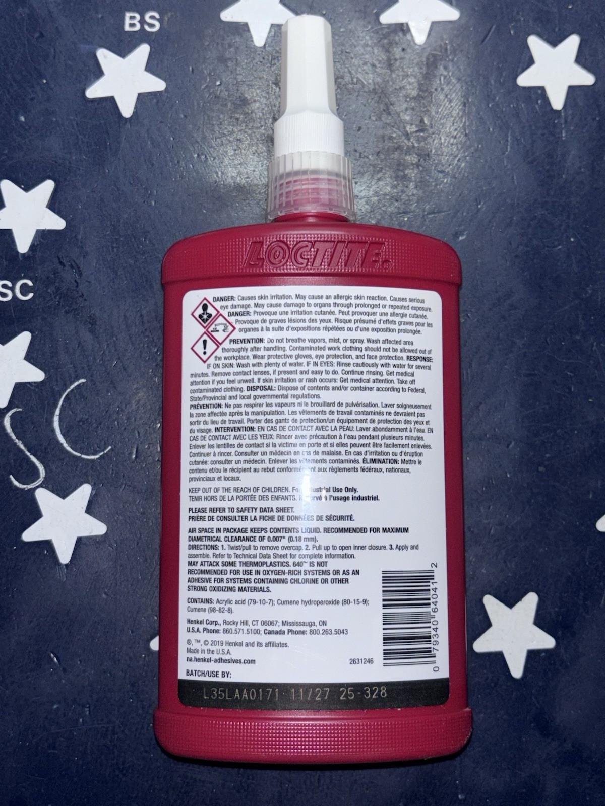 USA Made Loctite 620 250mL Retaining Compound 62070 Exp 08/2026