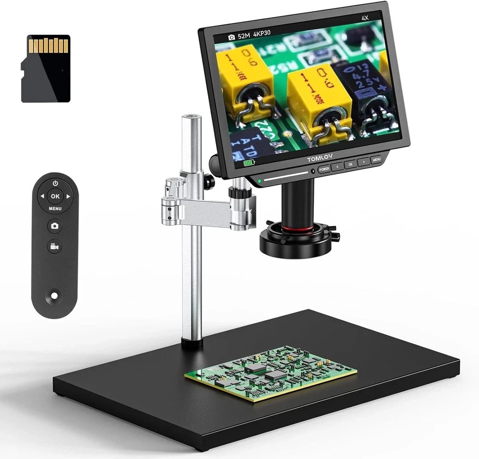 TOMLOV 4K LCD Digital Microscope 2000X Coin Microscope 10.1» HDMI 52MP Spin Arm
