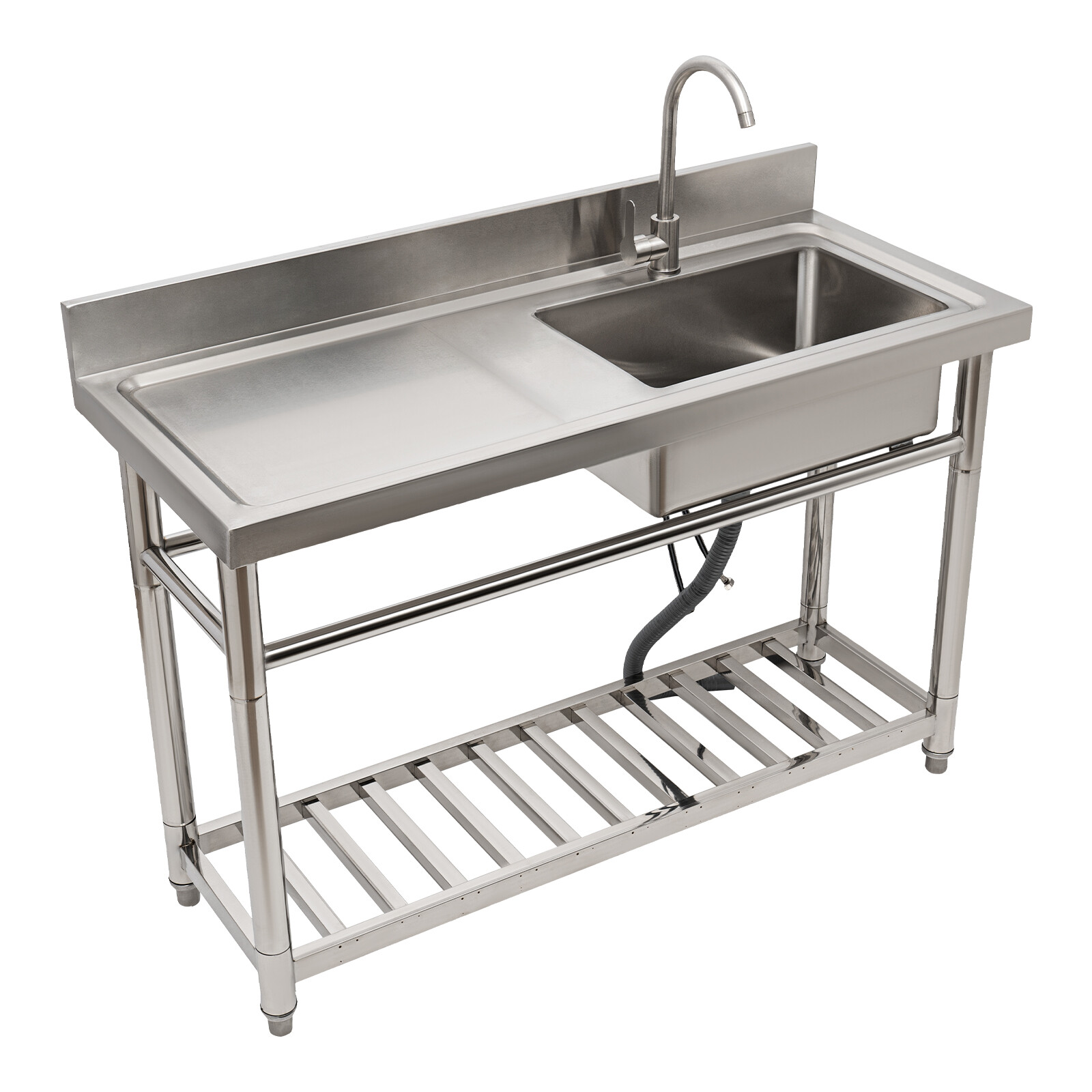 47″ Commercial Kitchen Sink Prep Table w/ Faucet Stainless Steel 1 Compartment