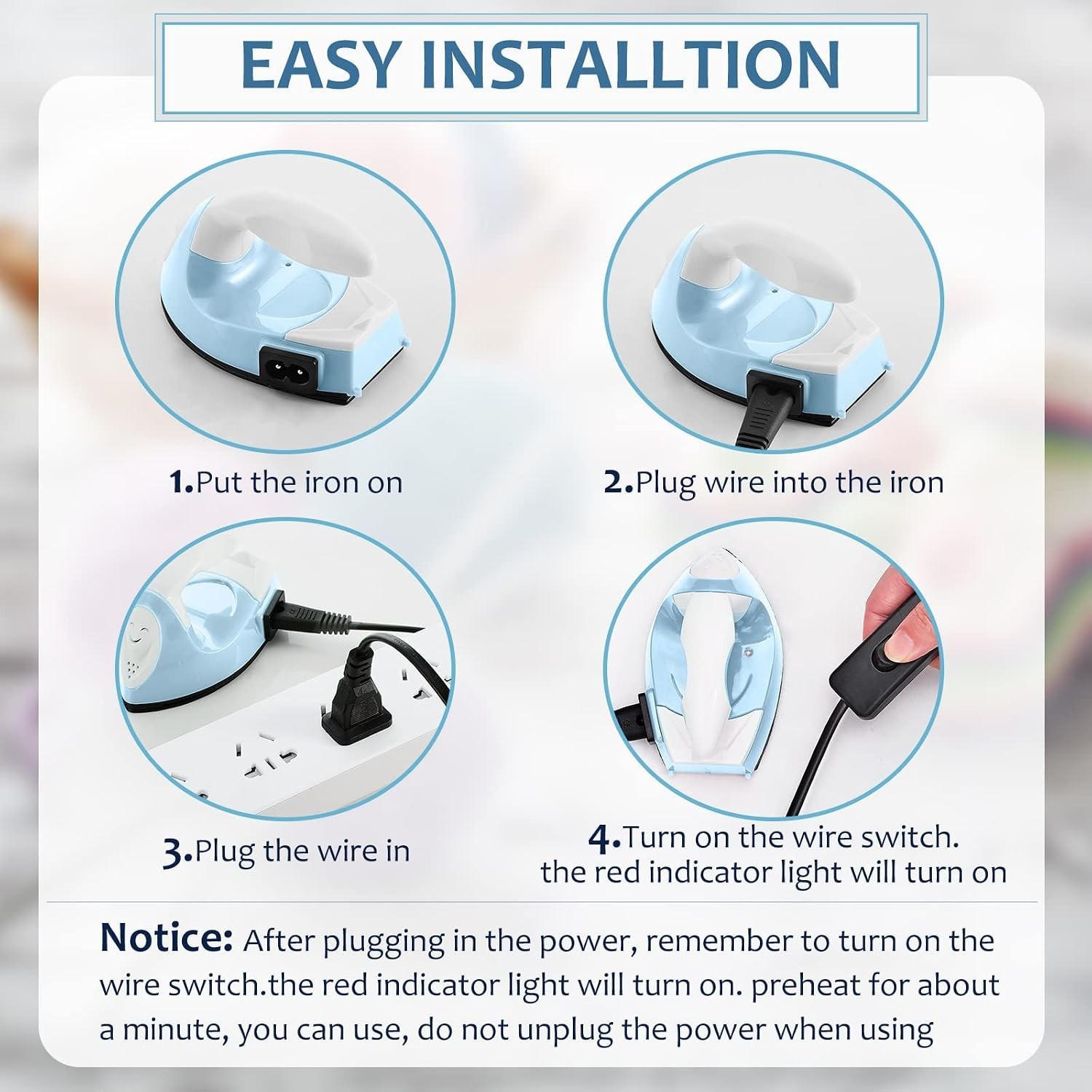 Light Blue Mini Craft Iron with Charging Base: Perfect for DIY Heat Transfers