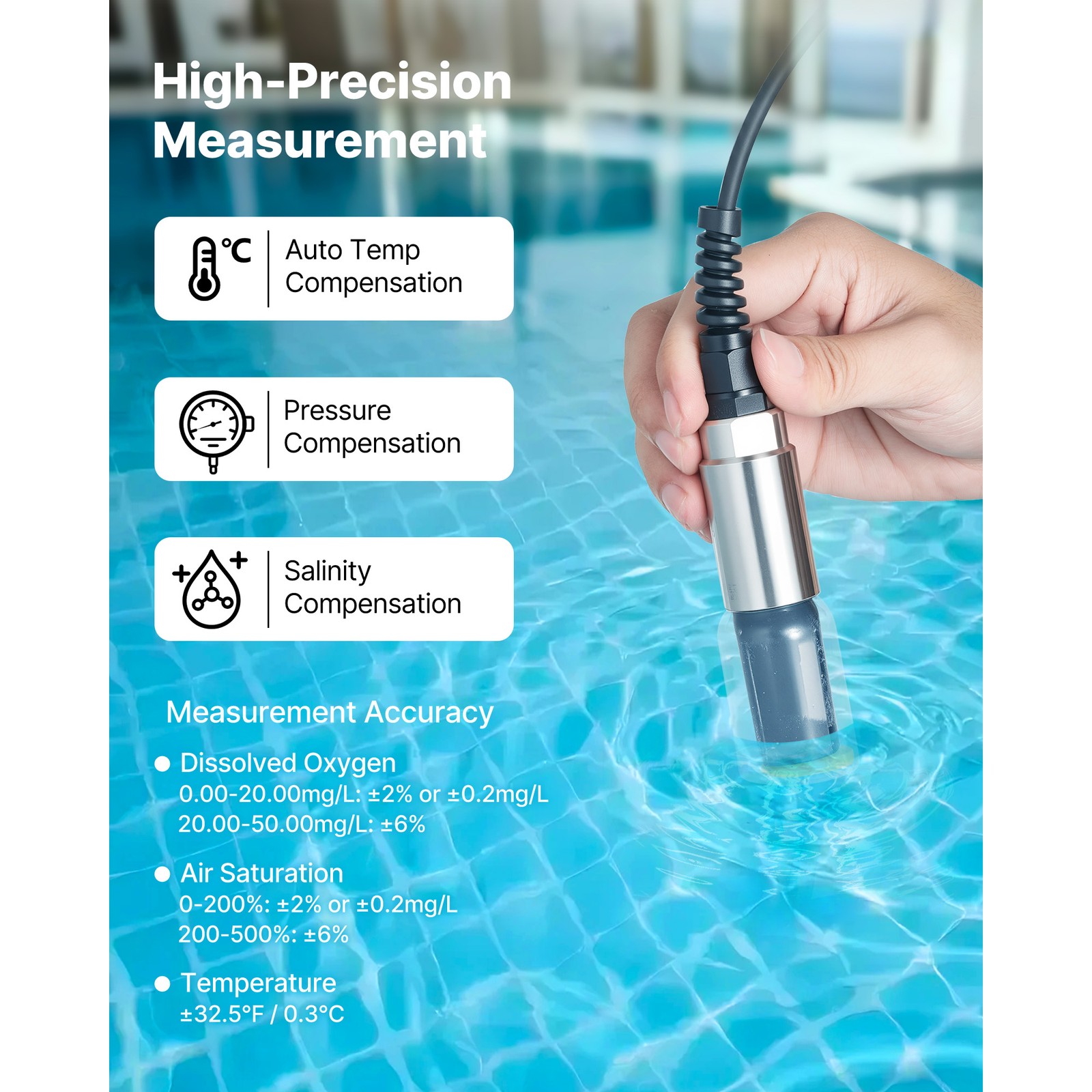Uimoso Portable Dissolved Oxygen Meter Kit, Range 0.0-50.0 mg/L