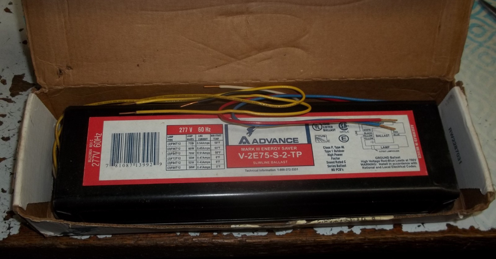 ADVANCE BALLAST V-2E75-S-2-TP MARK III ENERGY SAVER SLIMLINE 277V 60HZ (500)