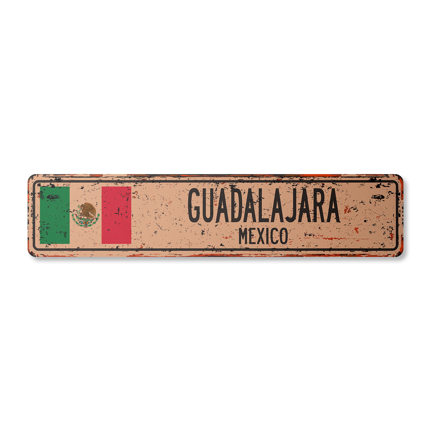 GUADALAJARA MEXICO Vintage Street Sign Mexican flag city country road rustic