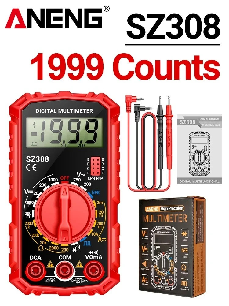 LCD Digital Multimeter Voltmeter Ammeter Ohmmeter Volt AC DC Tester Leads Meter