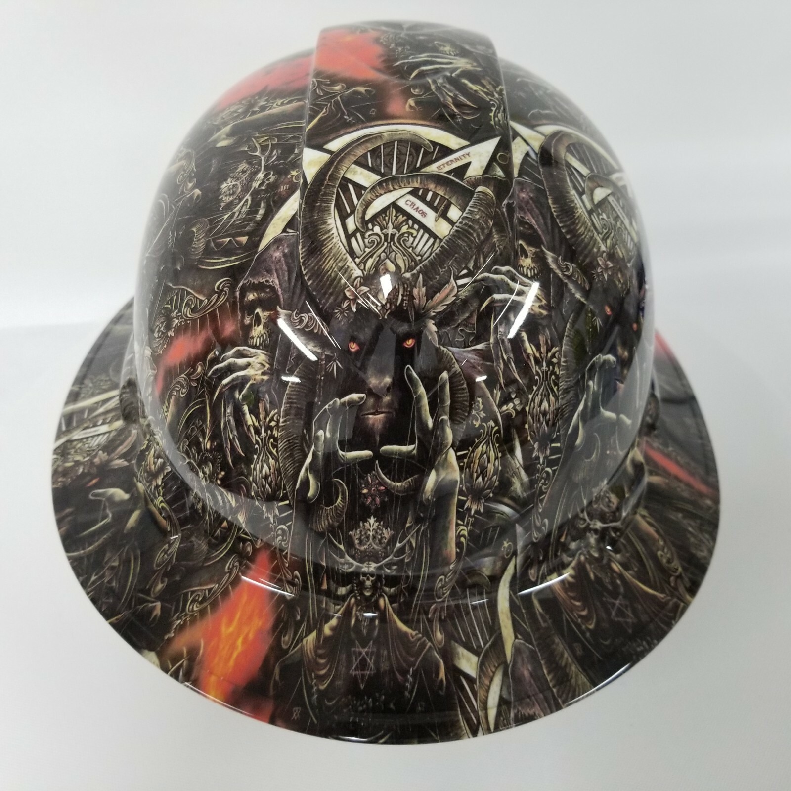 NEW FULL BRIM Hard Hat custom hydro dipped in ETERNAL CHAOS DEVILS PLAYGROUND