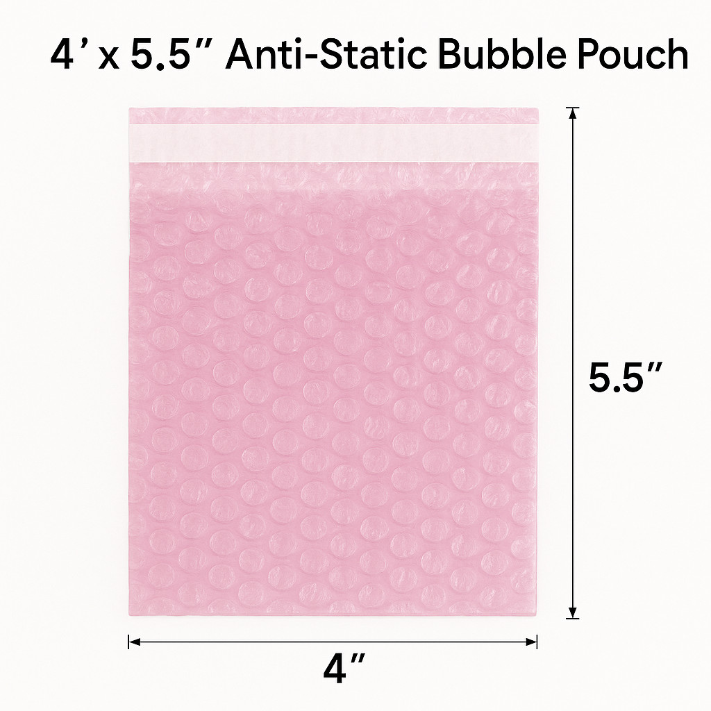 4×5.5 Anti-Static Bubble Out Pouches | Self Seal 3/16″ Cushion Bags | Pink