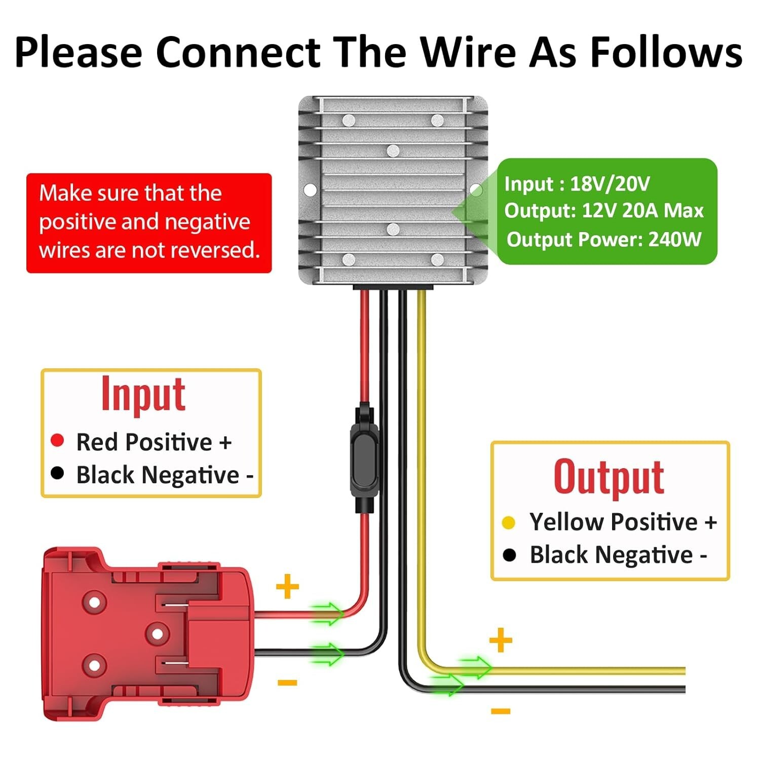18V to 12V Step-Down Converter for Milwaukee M18 Battery Adapter DC 12V 20A 24