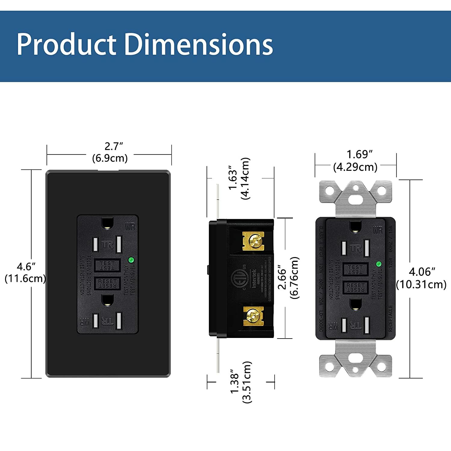 GFCI Outlet 20 Amp duplex Receptacles TR WR with Decor Wall Plates Black 3 Pack