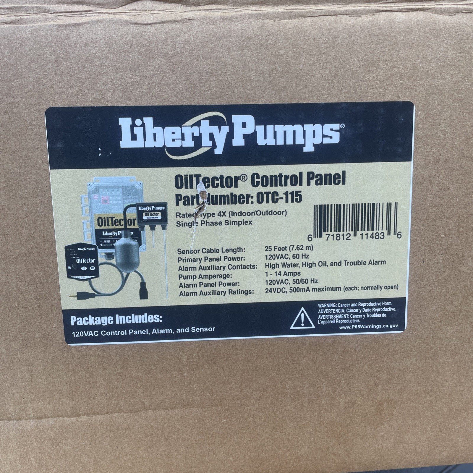Liberty Pumps OilTector Control Panel OTC-115 with Alarm and Sensor 1 HP 115 VAC