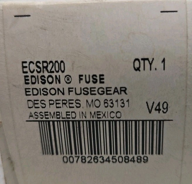 Edison ECSR200 Time-Delay Dual Element Industrial Fuse 200A 600Vac New