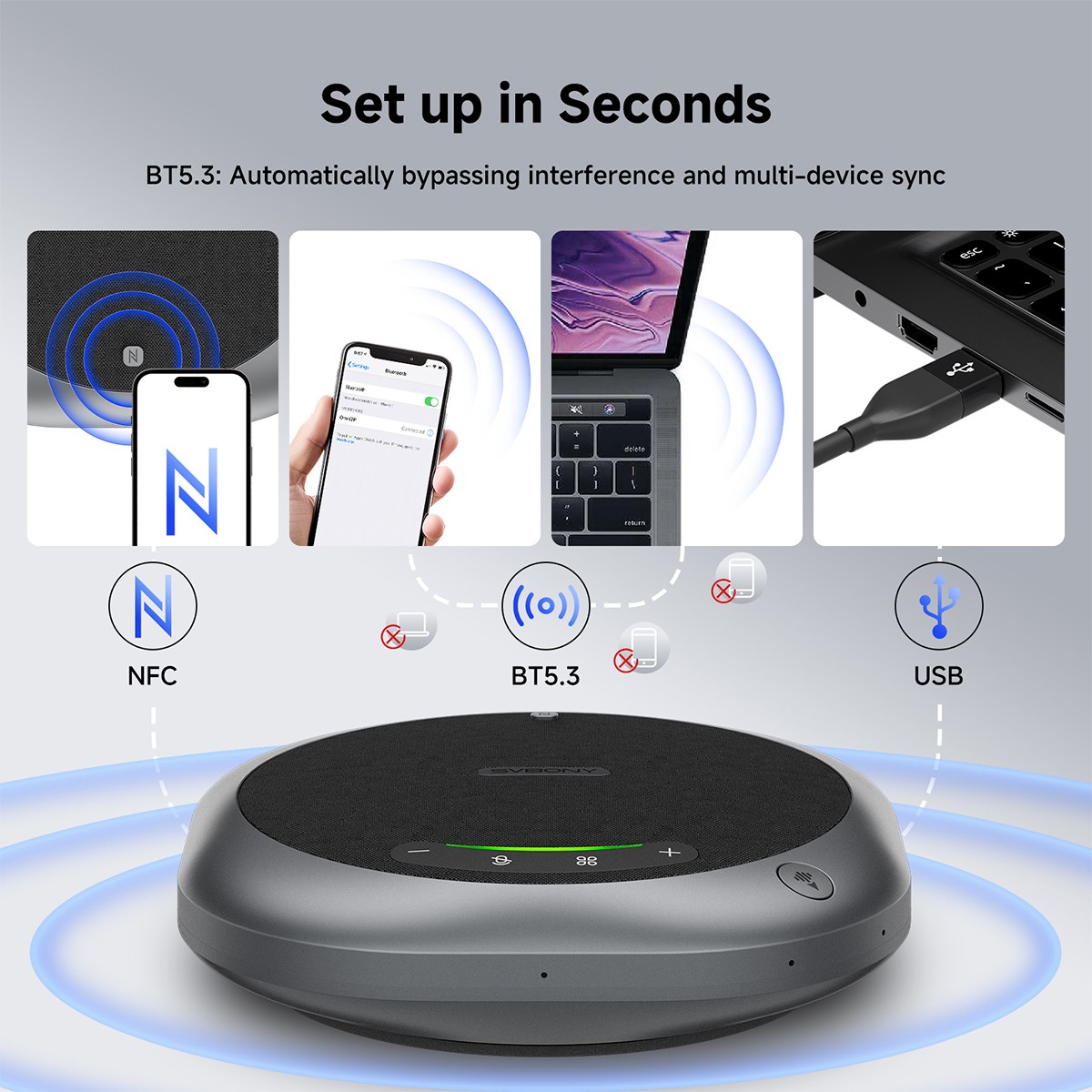 SVBONY Bluetooth Speaker Conference Microphone AI Noise Reduction 18H Call Time