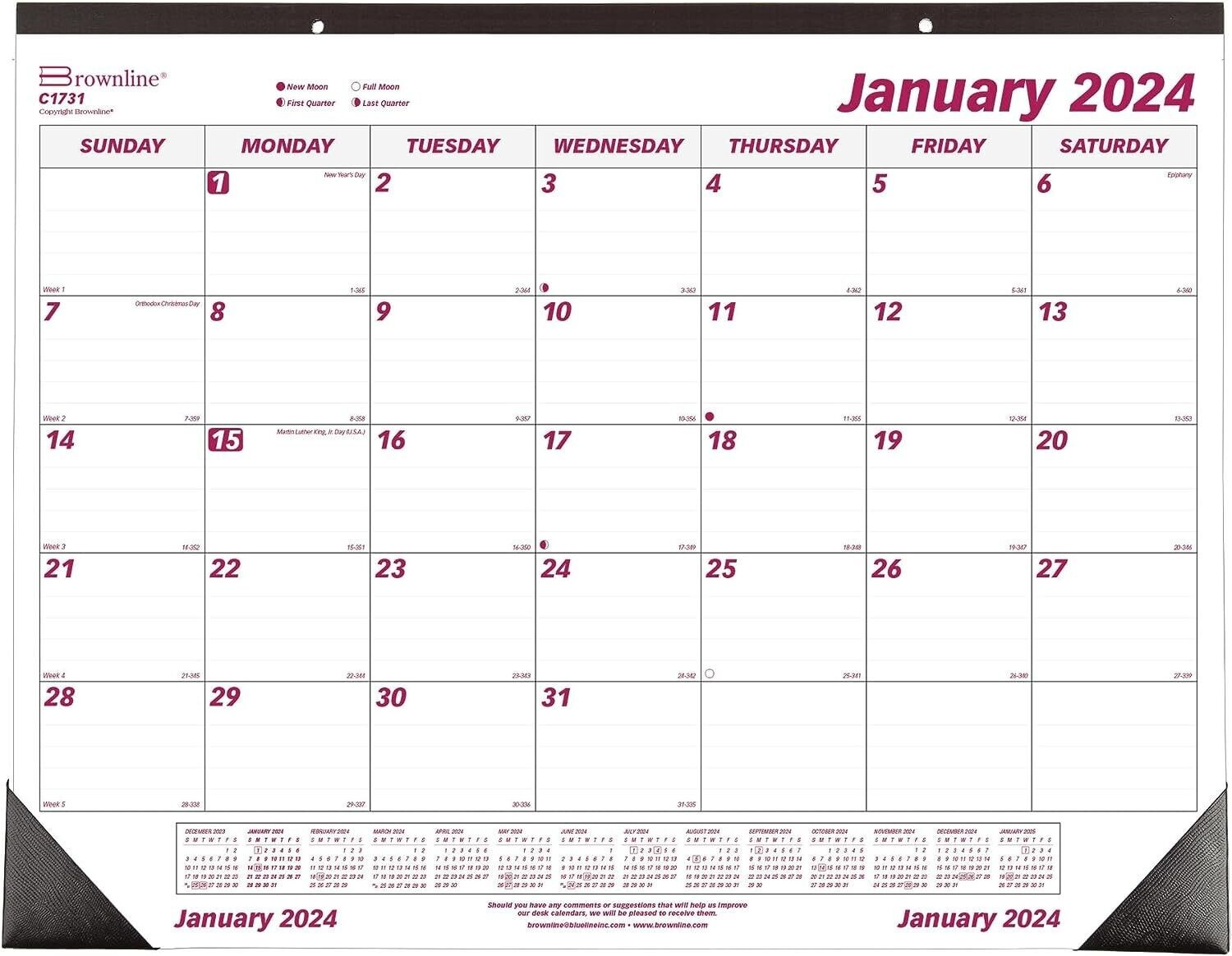 2024 Calendar Home Office Monthly Desk Pad Calendar 17″x22″ Brownline C1731-24