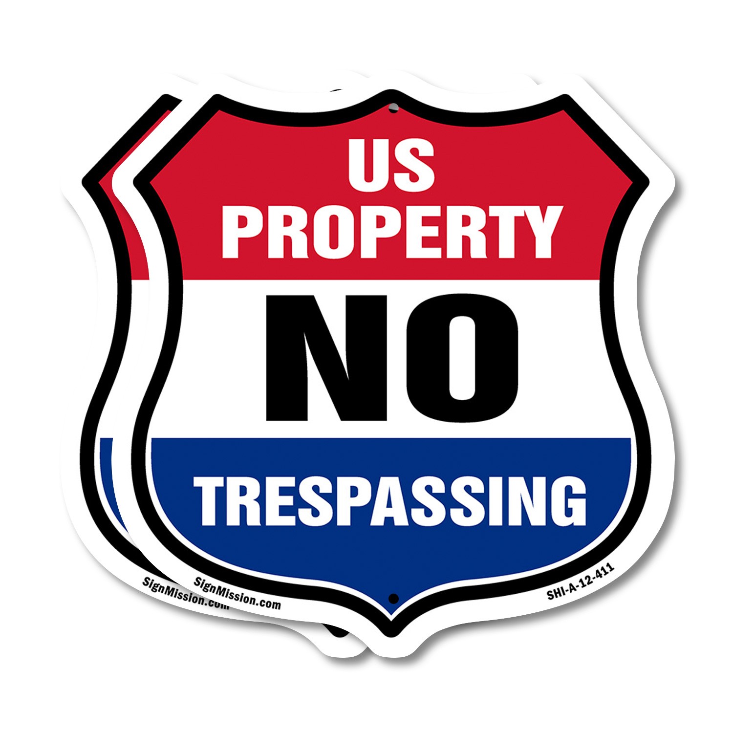 No Trespassing Shield Sign U.S. Property No Trespassing Shield Shaped Sign