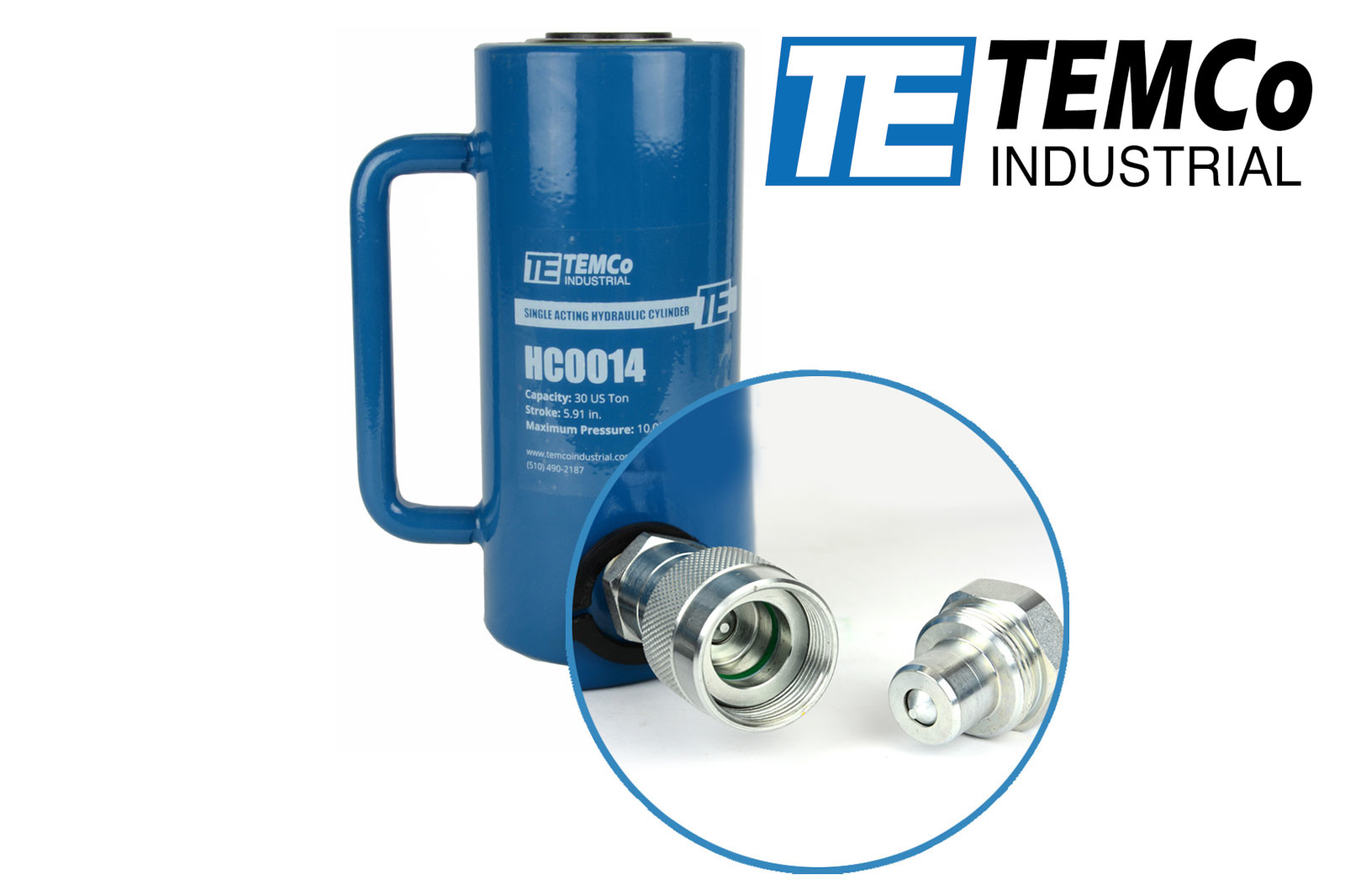 TEMCo HC0014 – Hydraulic Cylinder Ram Single Acting 30 TON 6″ Inch Stroke