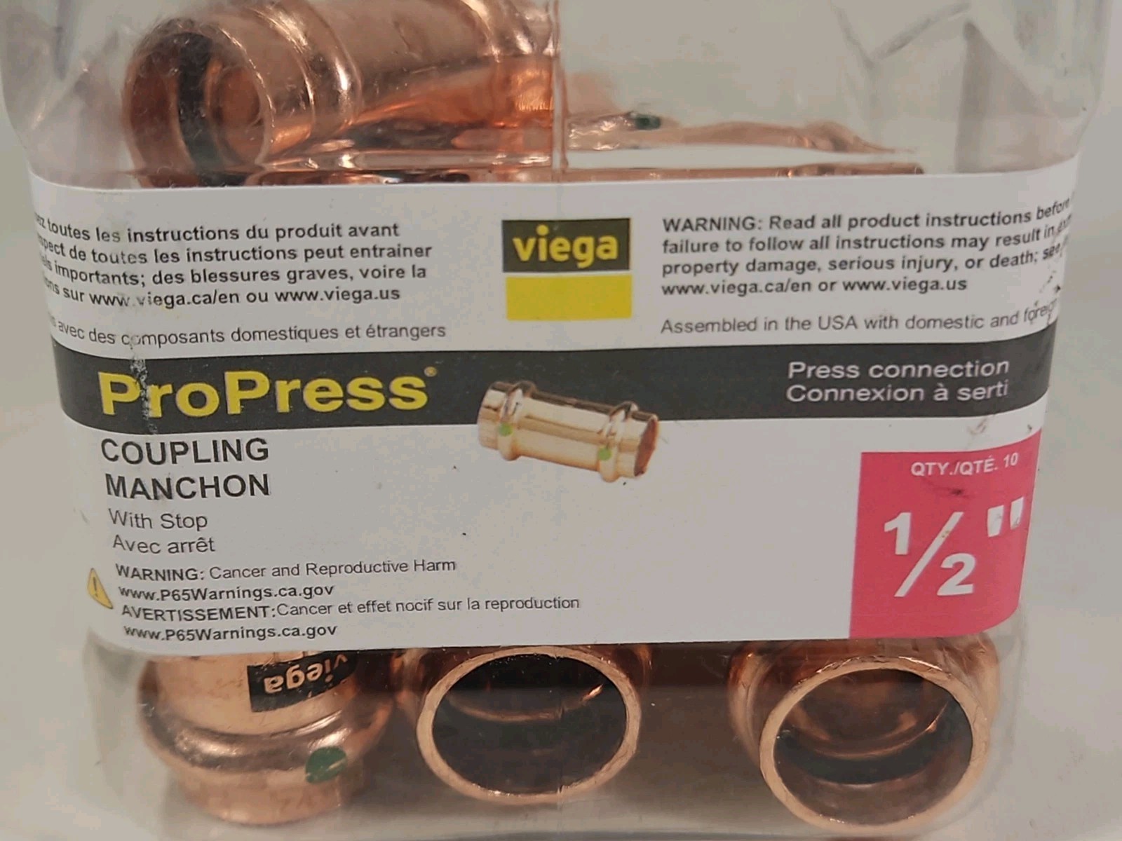 Viega ProPress 1/2 in. Press Copper Coupling (Pack of 10) 77440