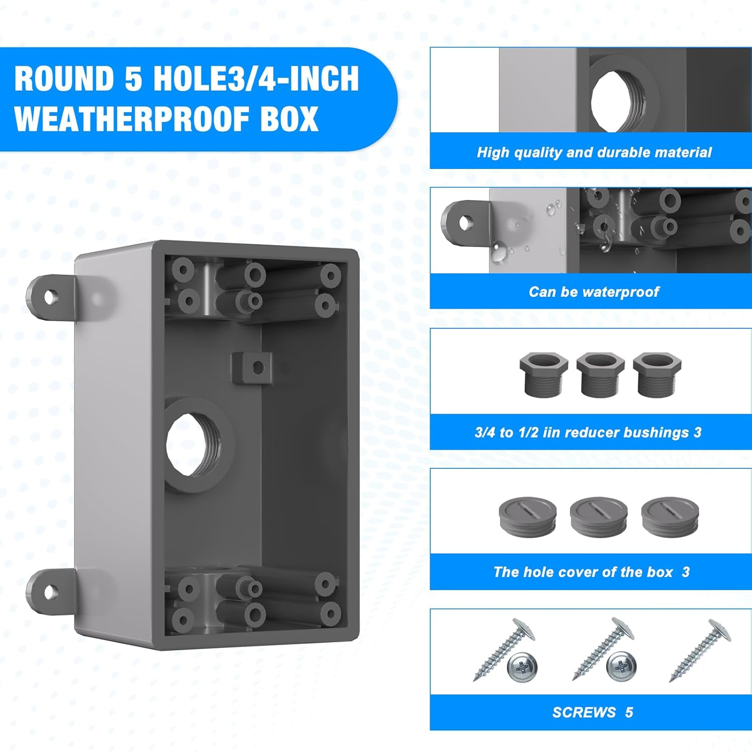 Single-Gang Weatherproof Electrical Outdoor Box, Suitable 1/2-Inch or 3/4-Inch E