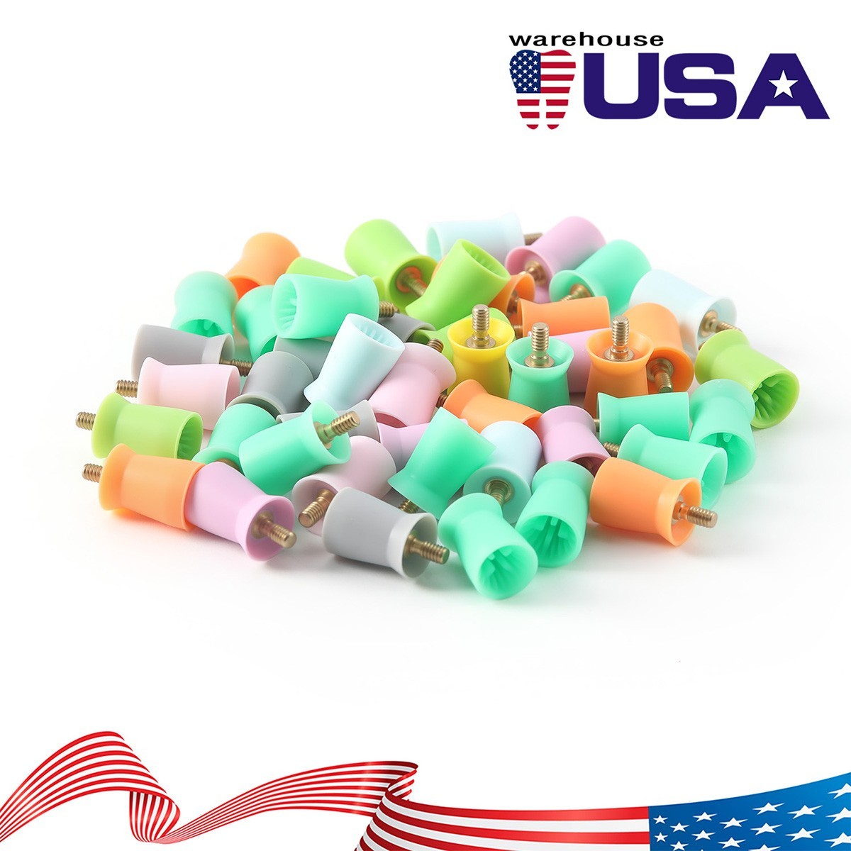 100pcs Dental Silicone Screw Prophy Cups Brush Copper HandleThreaded‌ Soft Cup