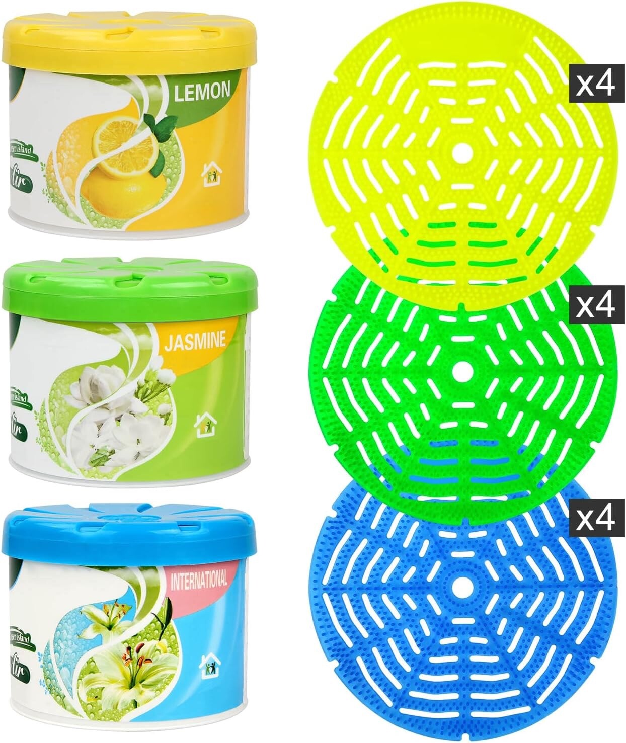 Urinal Screen Deodorizer 12 Pack + 3 Canisters Solid Air Freshener Bathroom