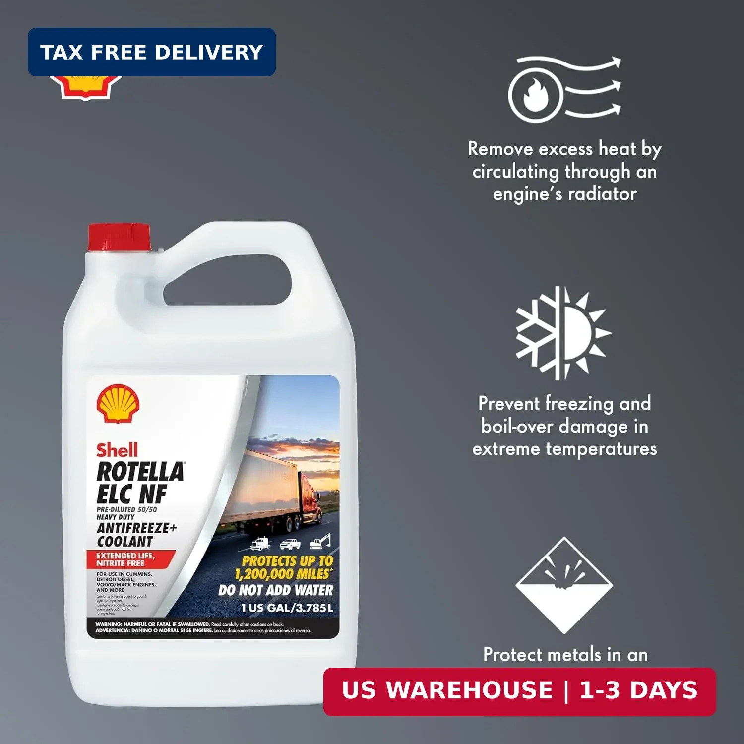 Shell Rotella Nitrite-Free Extended Life ELC Anti-Freeze + Coolant, Pre-Diluted