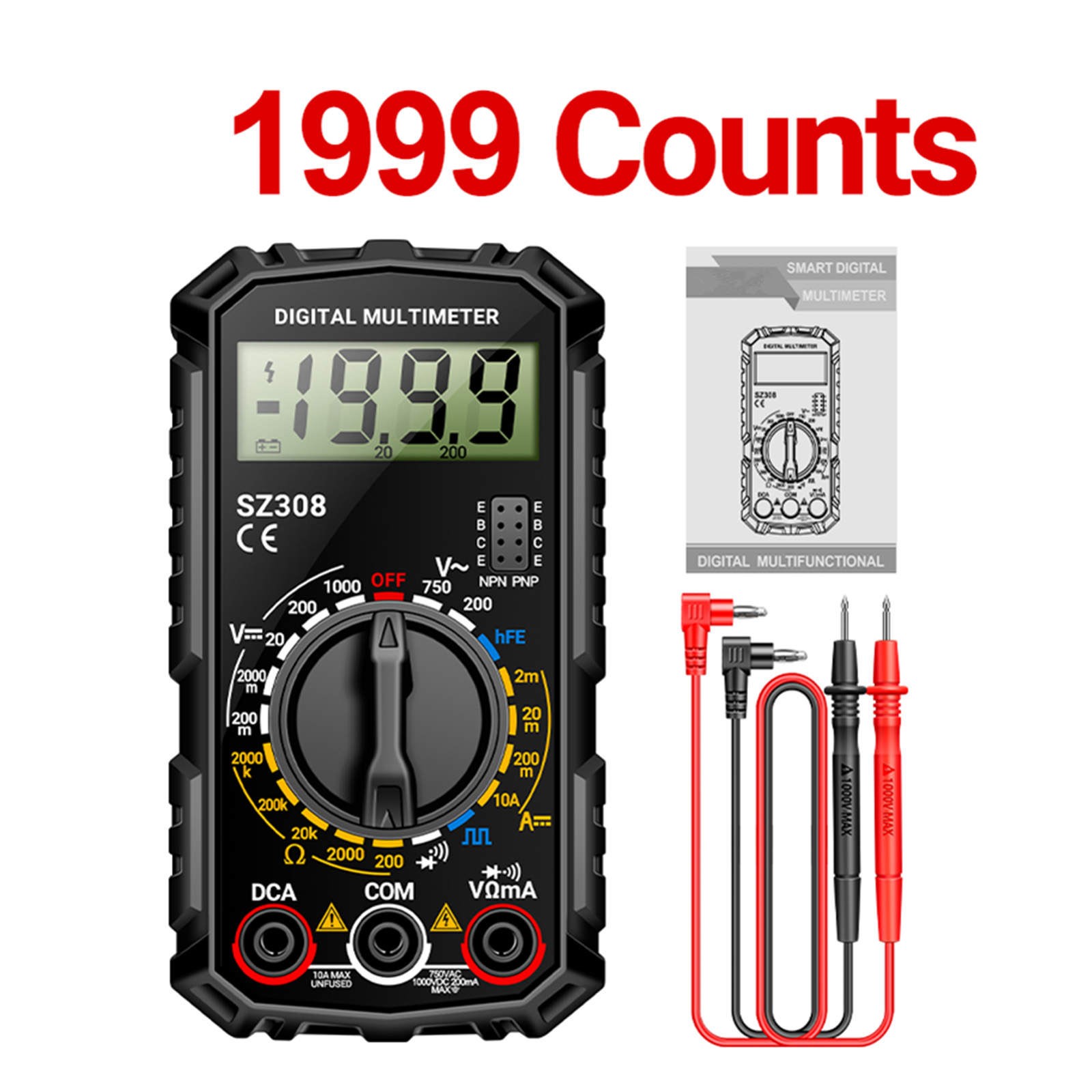 LCD Digital Multimeter with Buzzer for Continuity AC DC Voltage Current Testing
