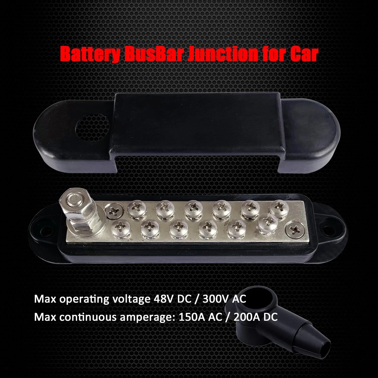 1/4″ Stud Power Distribution Block Bus Bar with 12 X #8 Screws, 5.3″ 12V 150A M