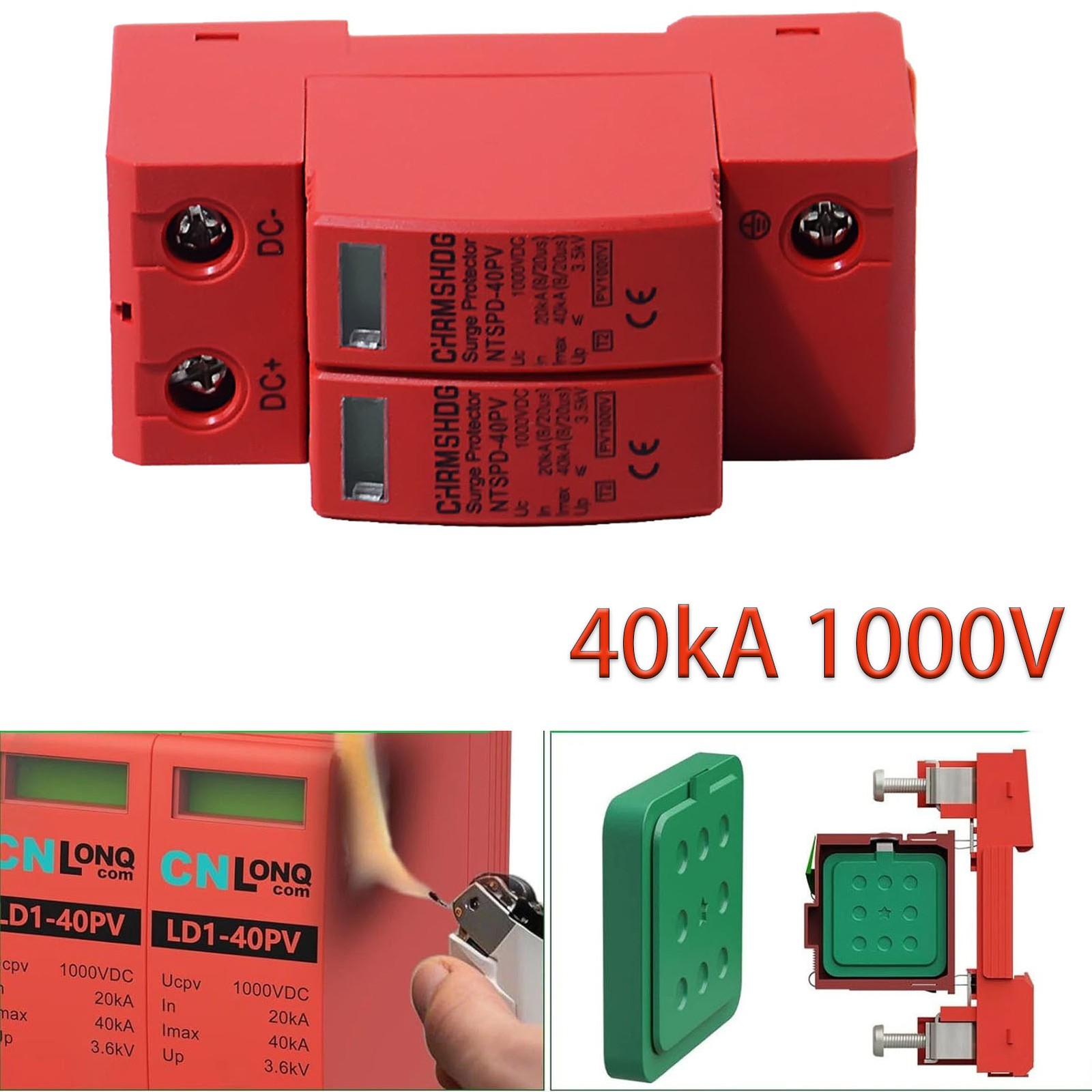 Surge Protector Protective Device DC 1000V 2Pole 40kA Lighting Arrester Device