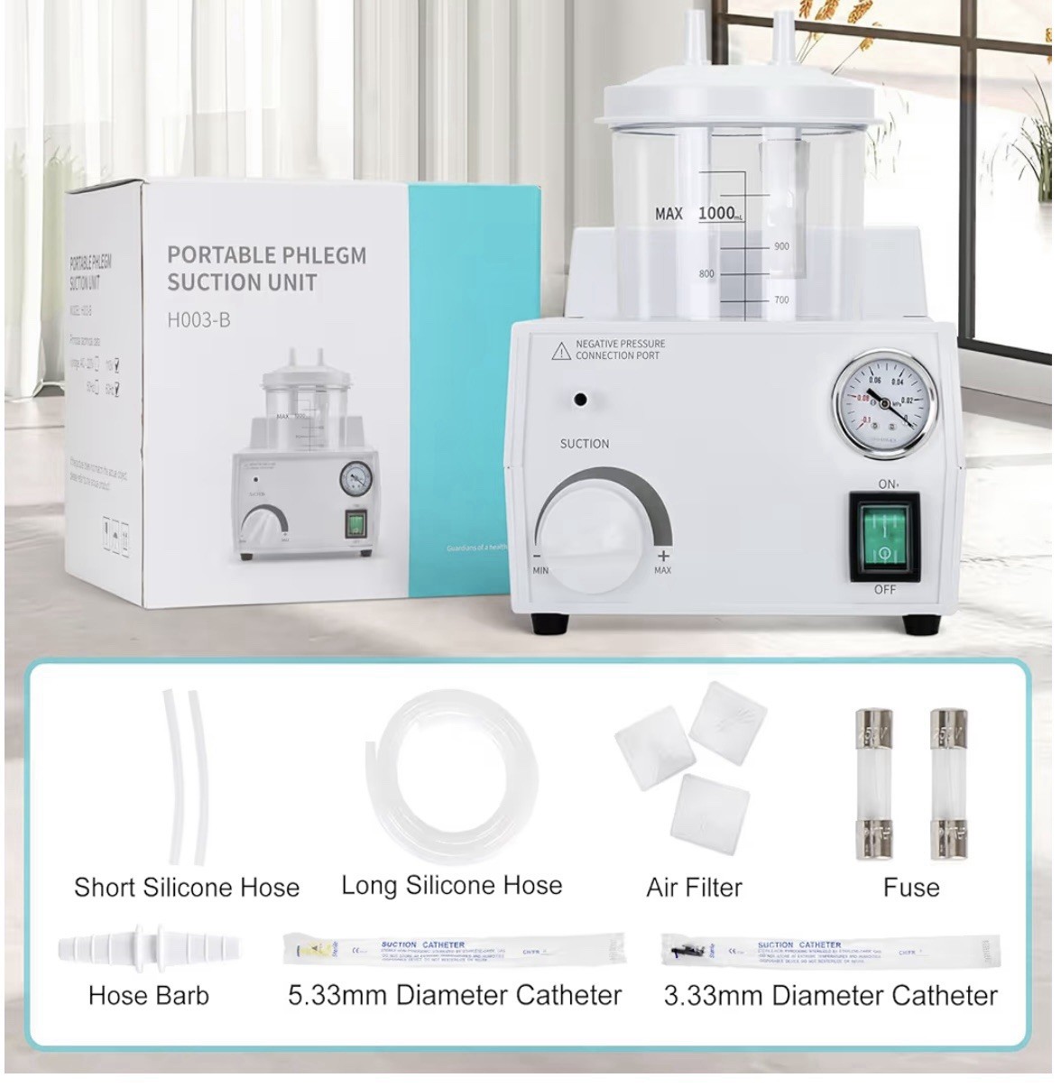 Portable Phlegm Suction Unit Aspirator Machine H003-B Emergency Home Care Device