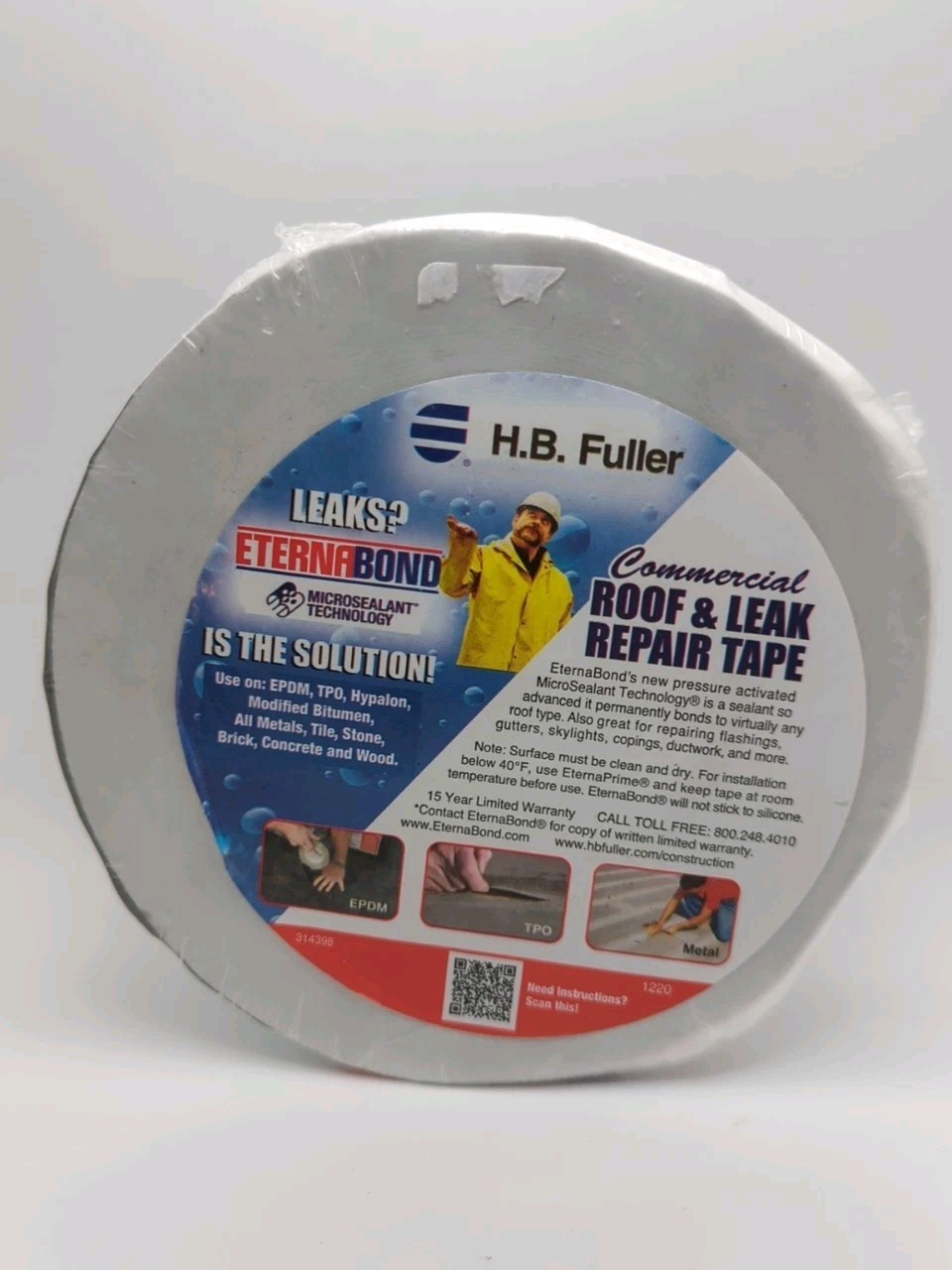 H.B. Fuller EternaBond Commercial Roof Leak Repair Tape White 4″ x 50′ Roll New