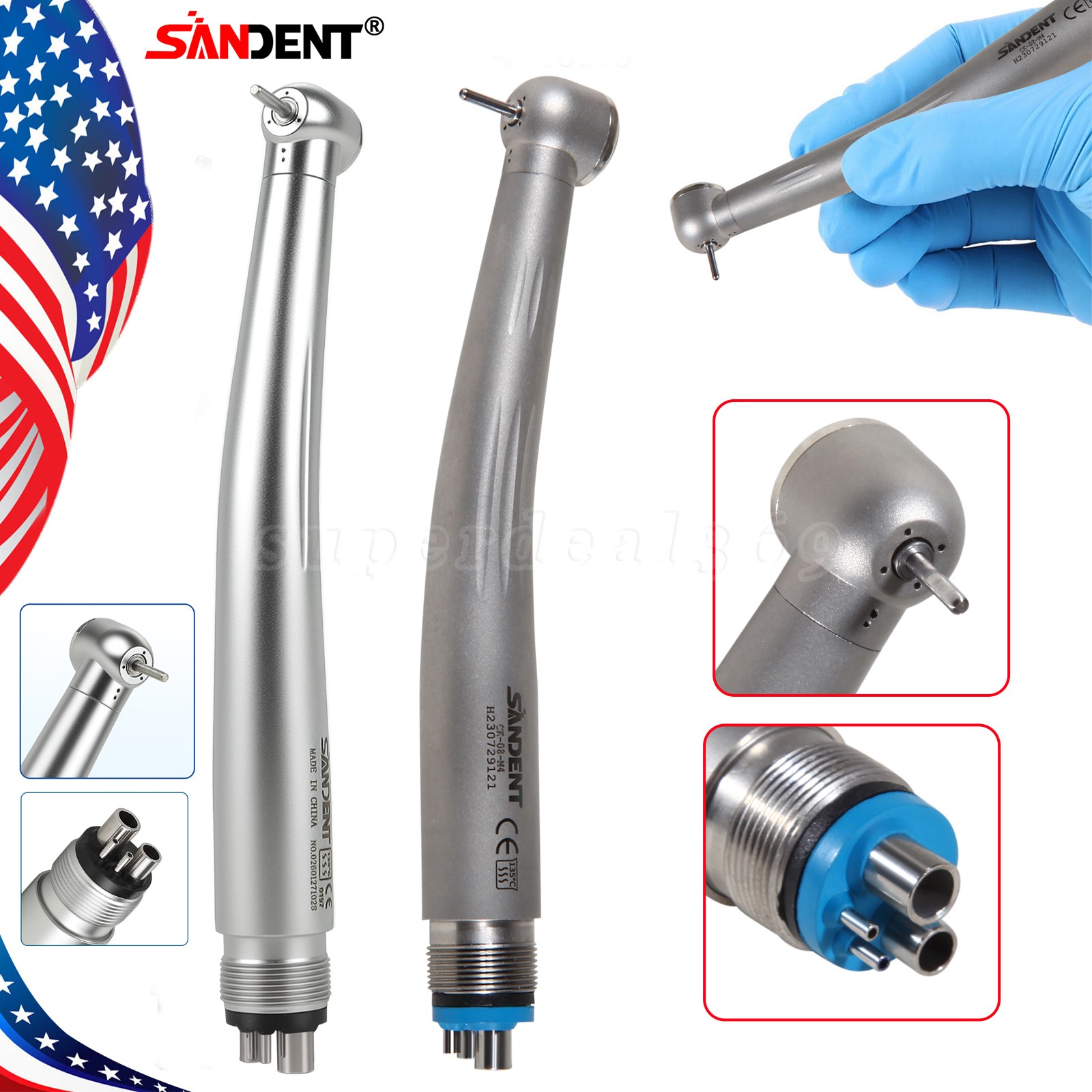 1-10 Pcs Dental High Speed Handpiece Push Button Standard Head 4 Hole (Ceramic)