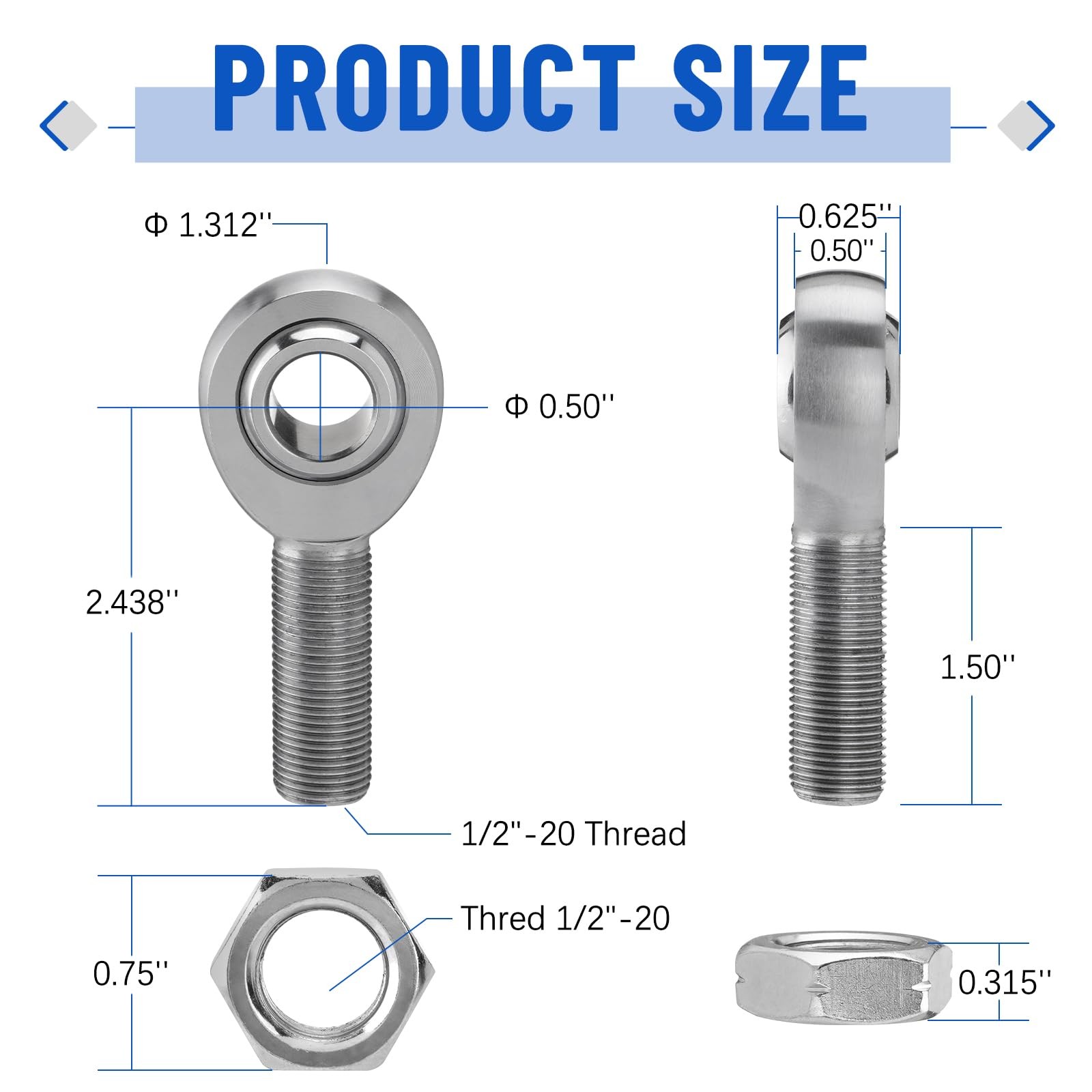 SPARKWHIZ 1/2” Heim Joint Rod End Kit, Left and Right Hand Thread Heim Joint,…