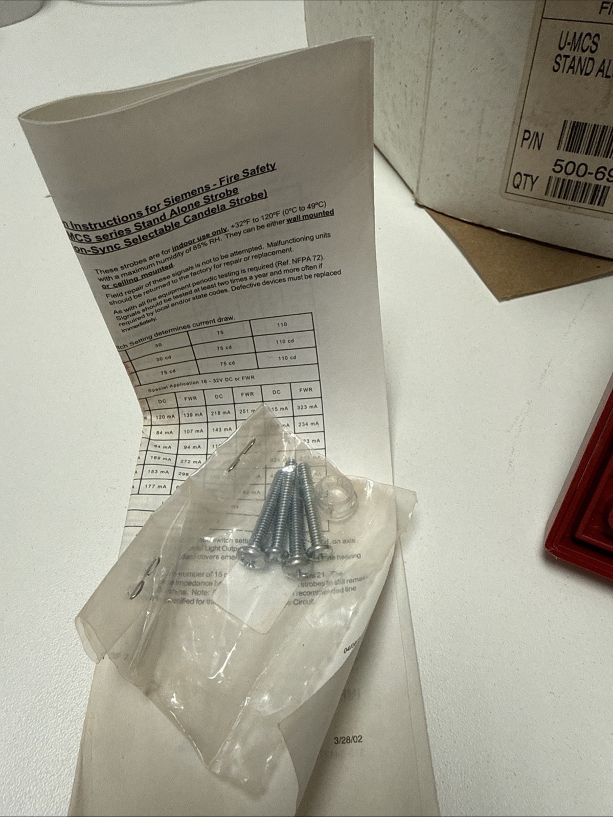 SIEMENS U-MCS STAND ALONE FIRE ALARM STROBE RED 500-699701