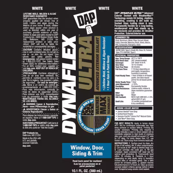 DYNAFLEX Ultra 10.1 oz. White Advanced Exterior Window, Door, and Siding Sealant