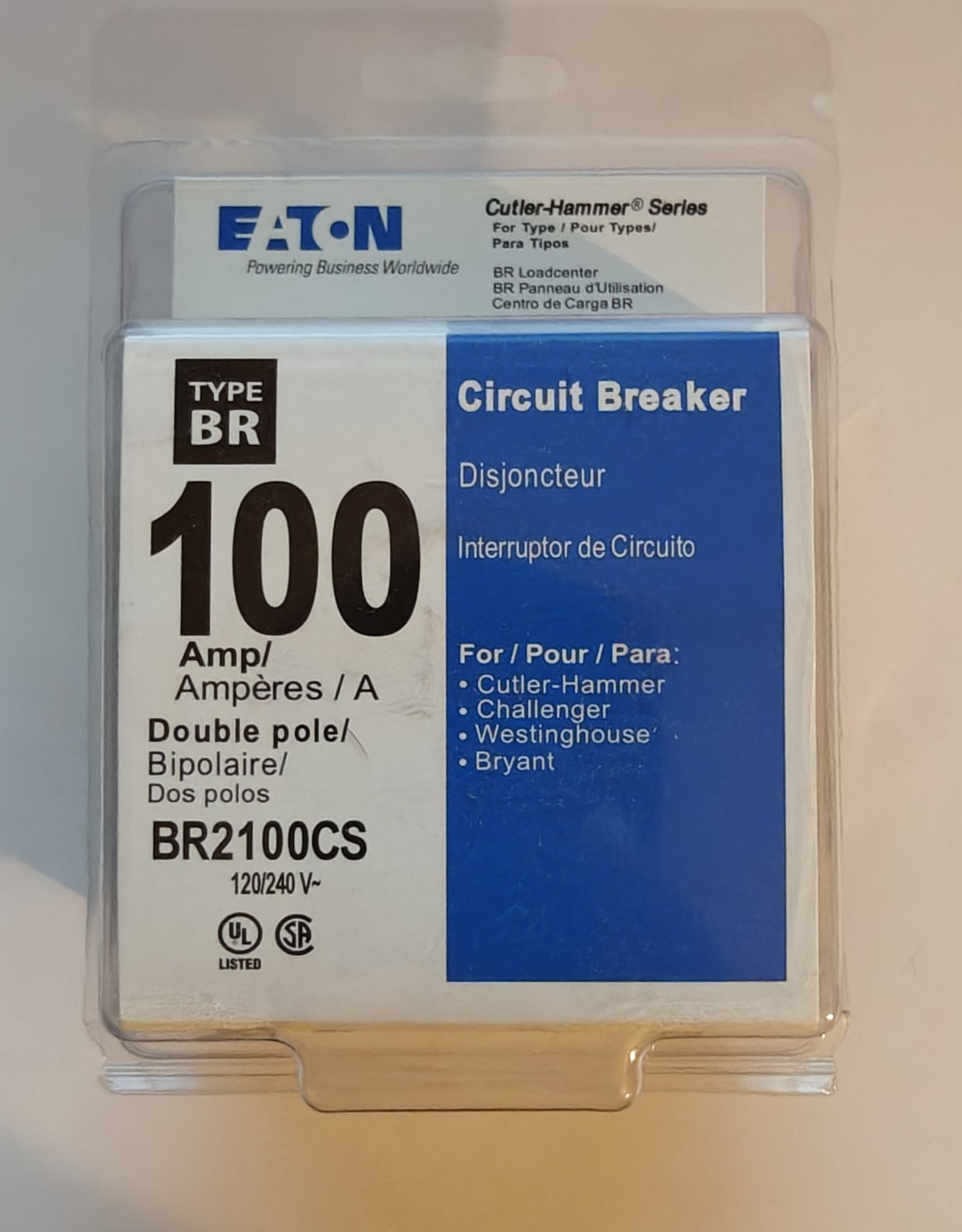 Eaton BR2100CS Type BR 100A 2-Pole 120/240V AC Circuit Breaker